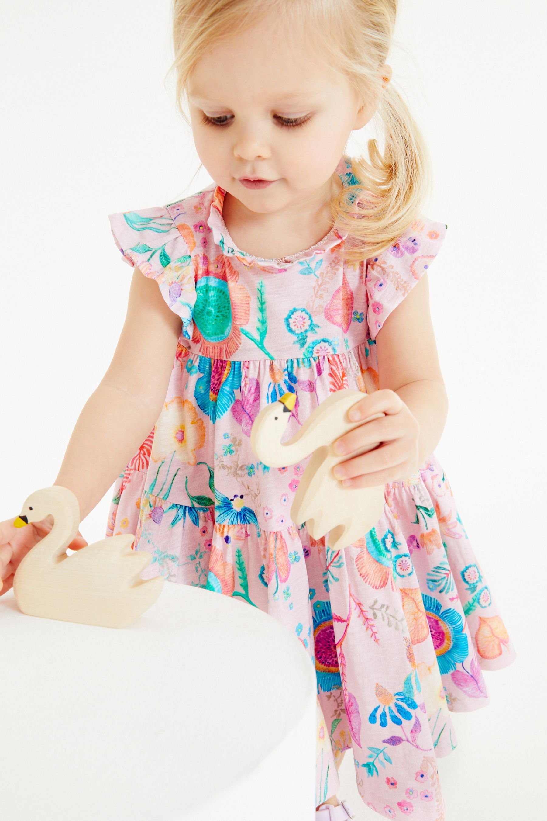 Pink Tropical Tiered Frill Dress (3mths-7yrs)