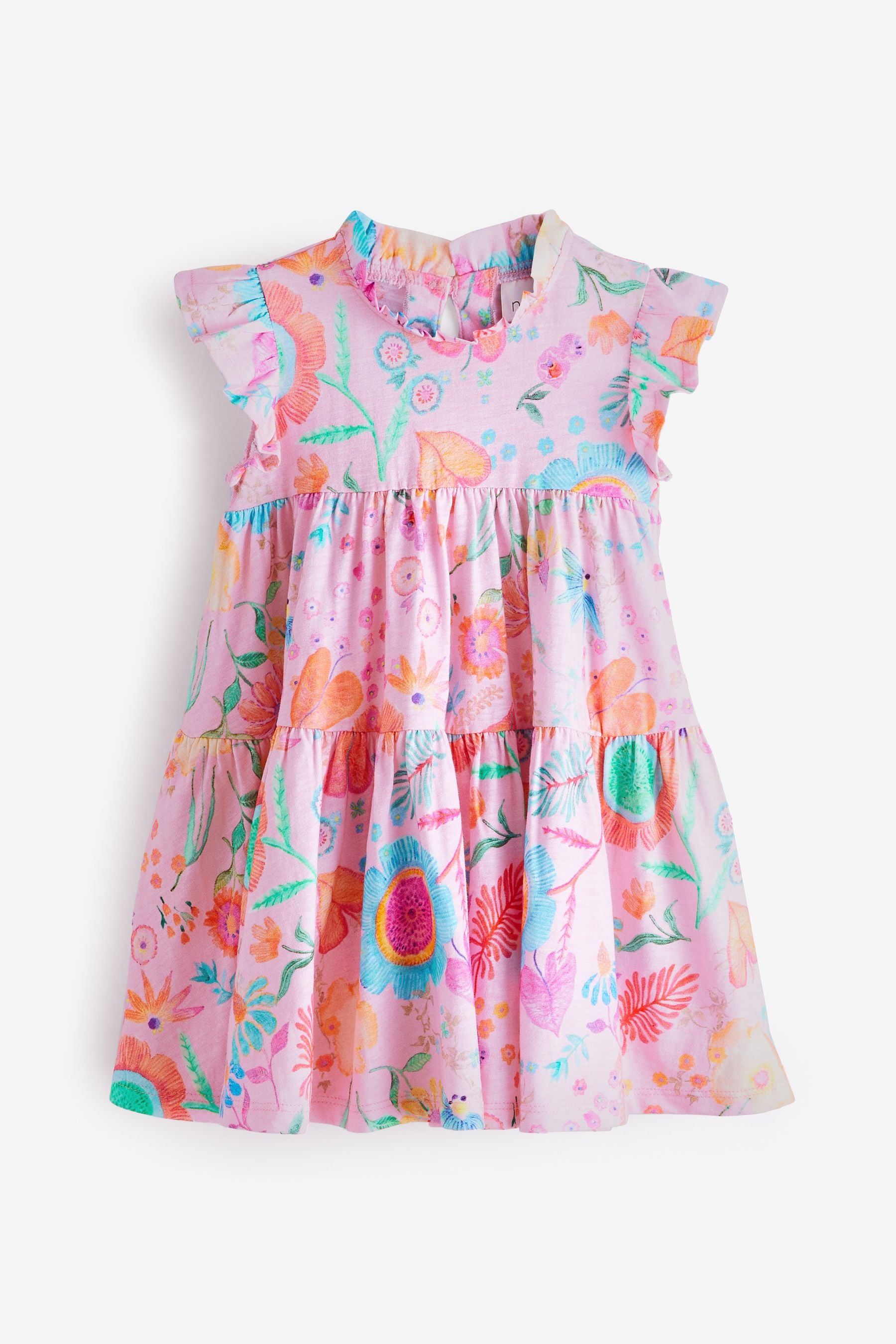 Pink Tropical Tiered Frill Dress (3mths-7yrs)