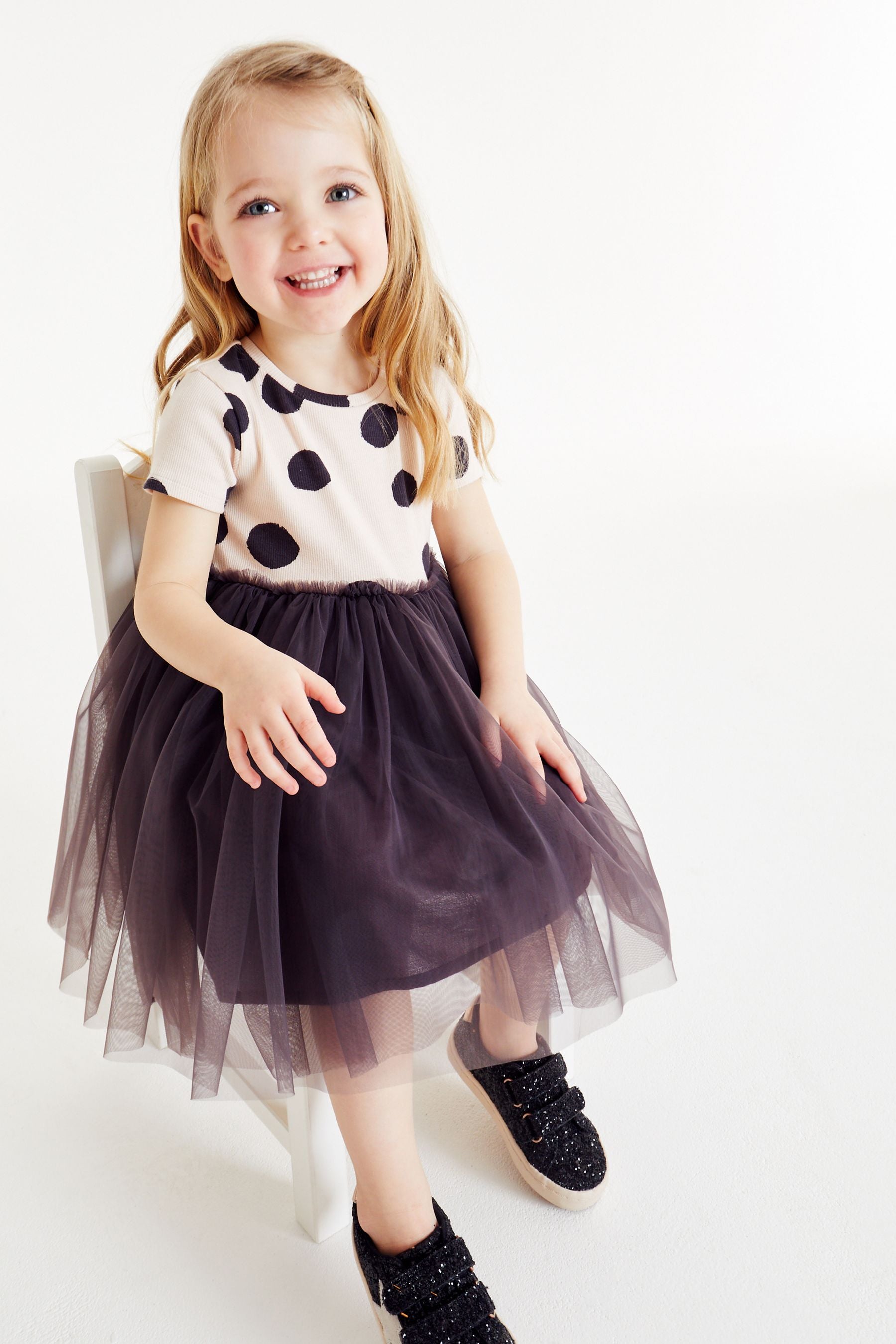 Black.White Spot Short Sleeve Party Tutu Dress (3mths-7yrs)