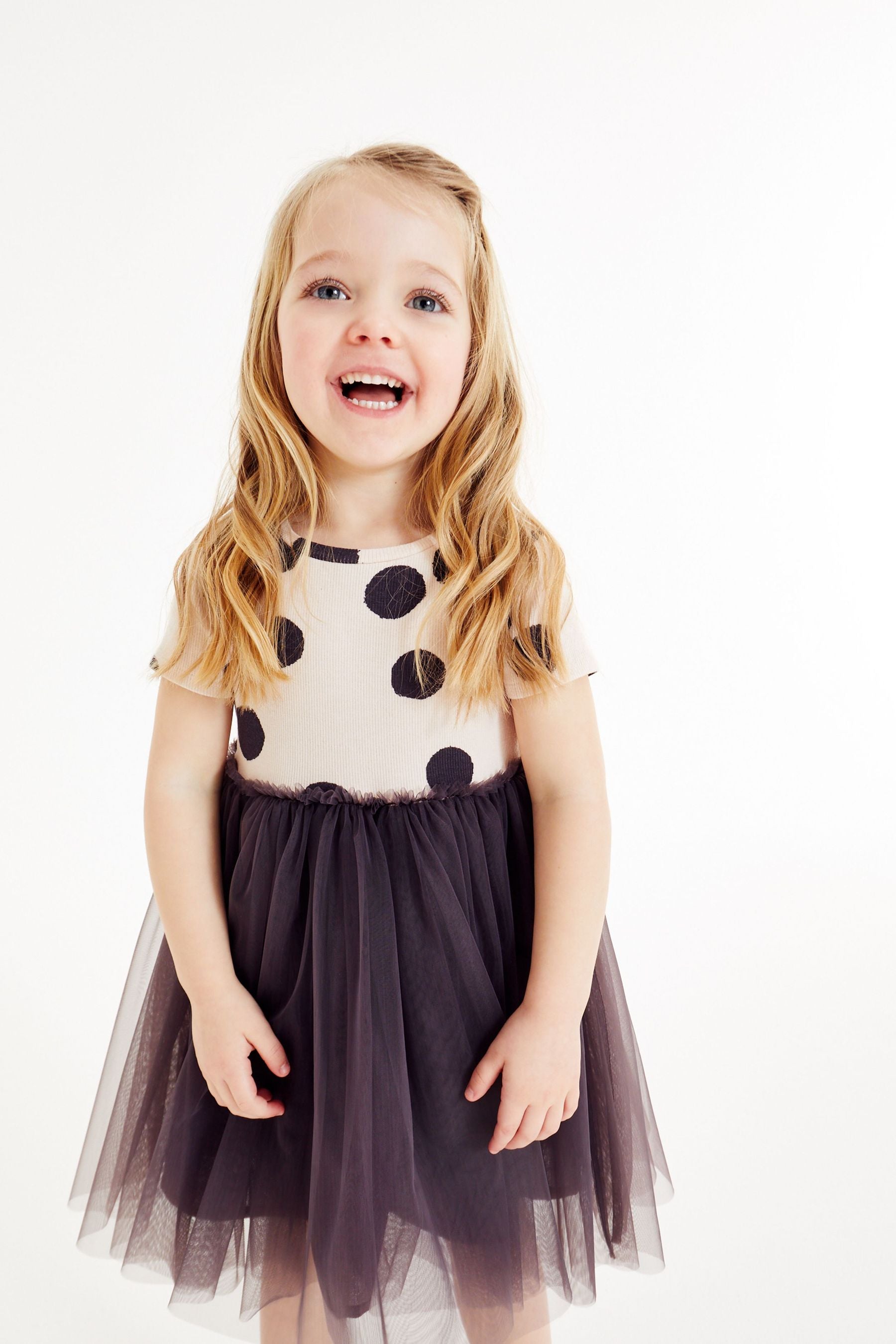 Black.White Spot Short Sleeve Party Tutu Dress (3mths-7yrs)