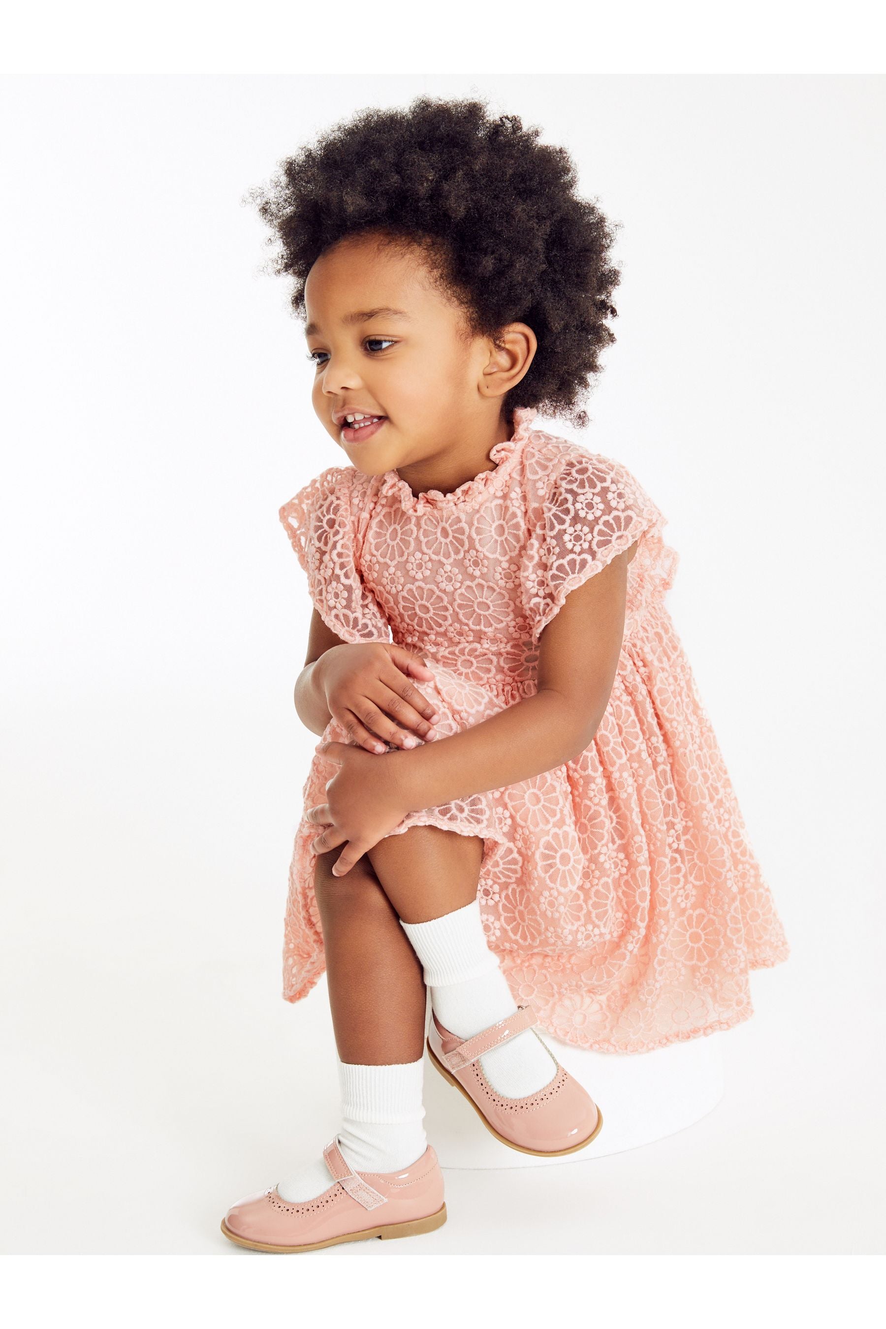 Pink Short Sleeve Lace Party Bridesmaid Dress (3mths-7yrs)