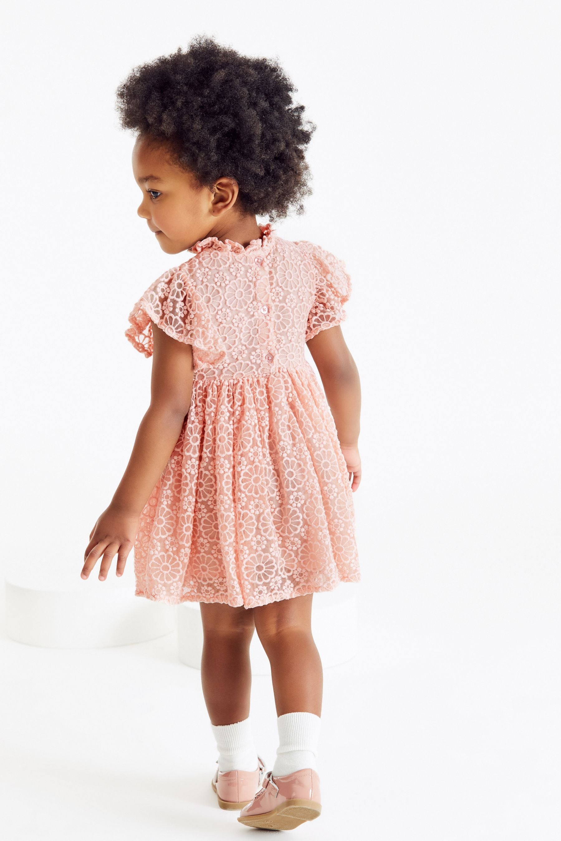 Pink Short Sleeve Lace Party Bridesmaid Dress (3mths-7yrs)