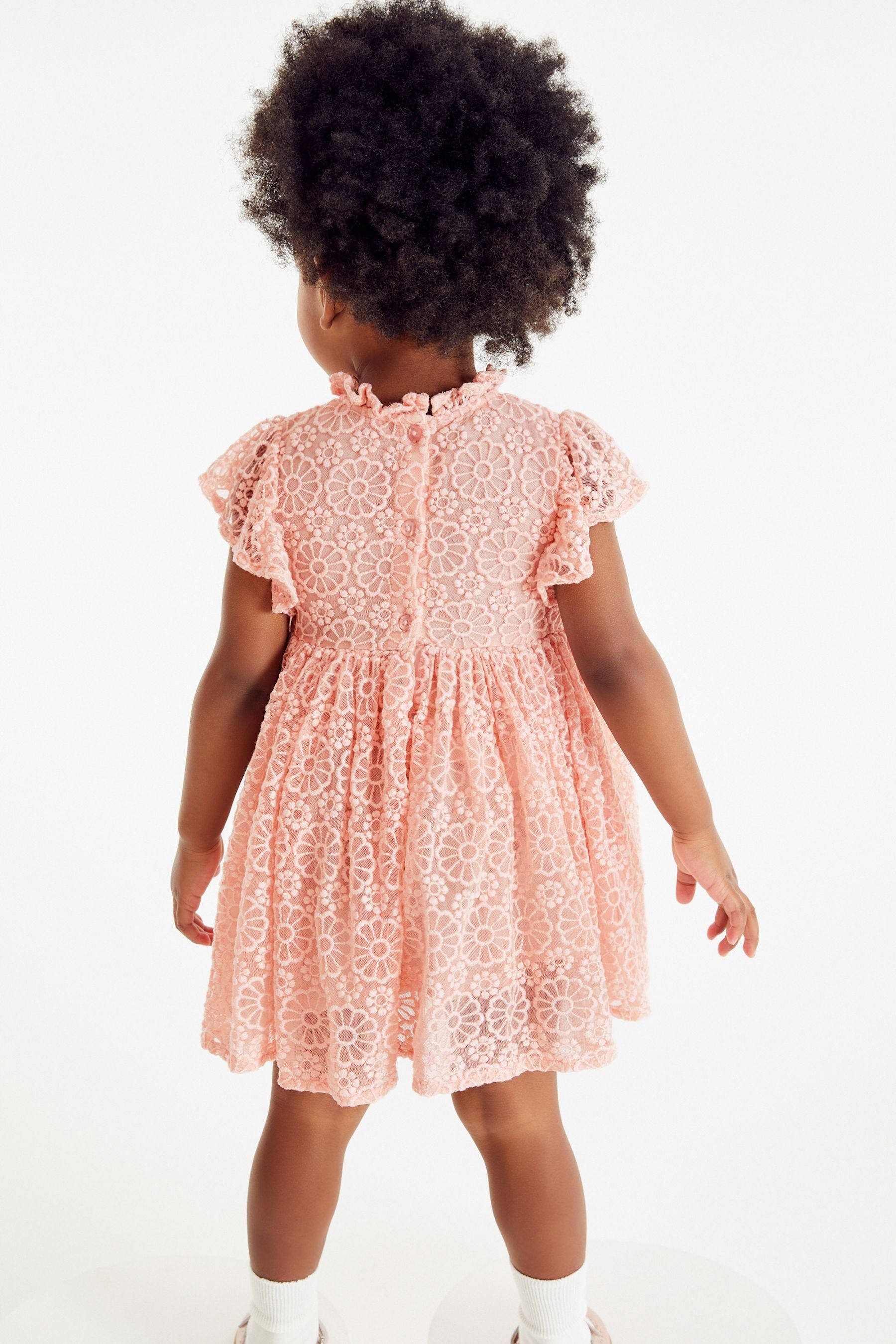 Pink Short Sleeve Lace Party Bridesmaid Dress (3mths-7yrs)