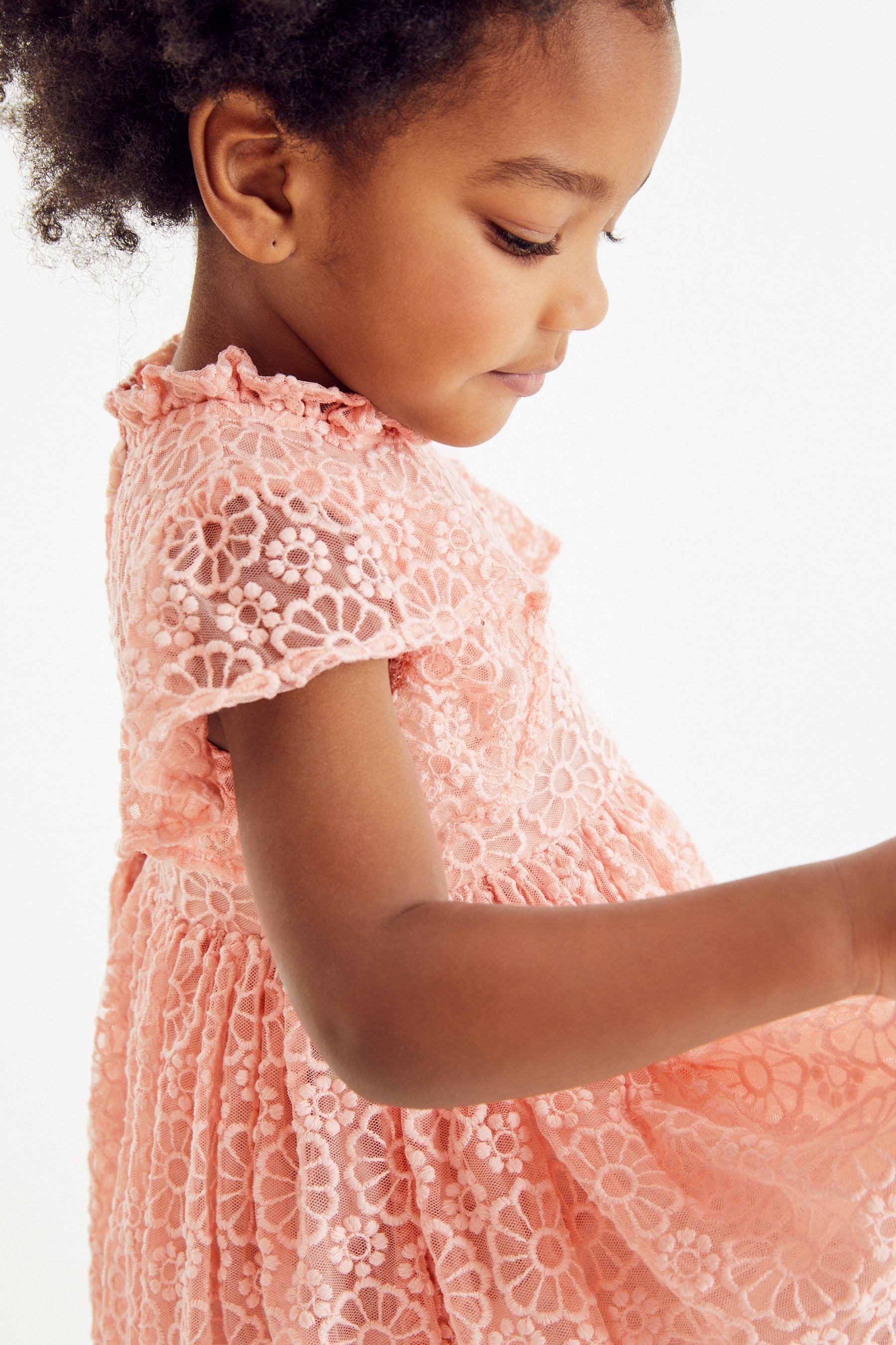 Pink Short Sleeve Lace Party Bridesmaid Dress (3mths-7yrs)