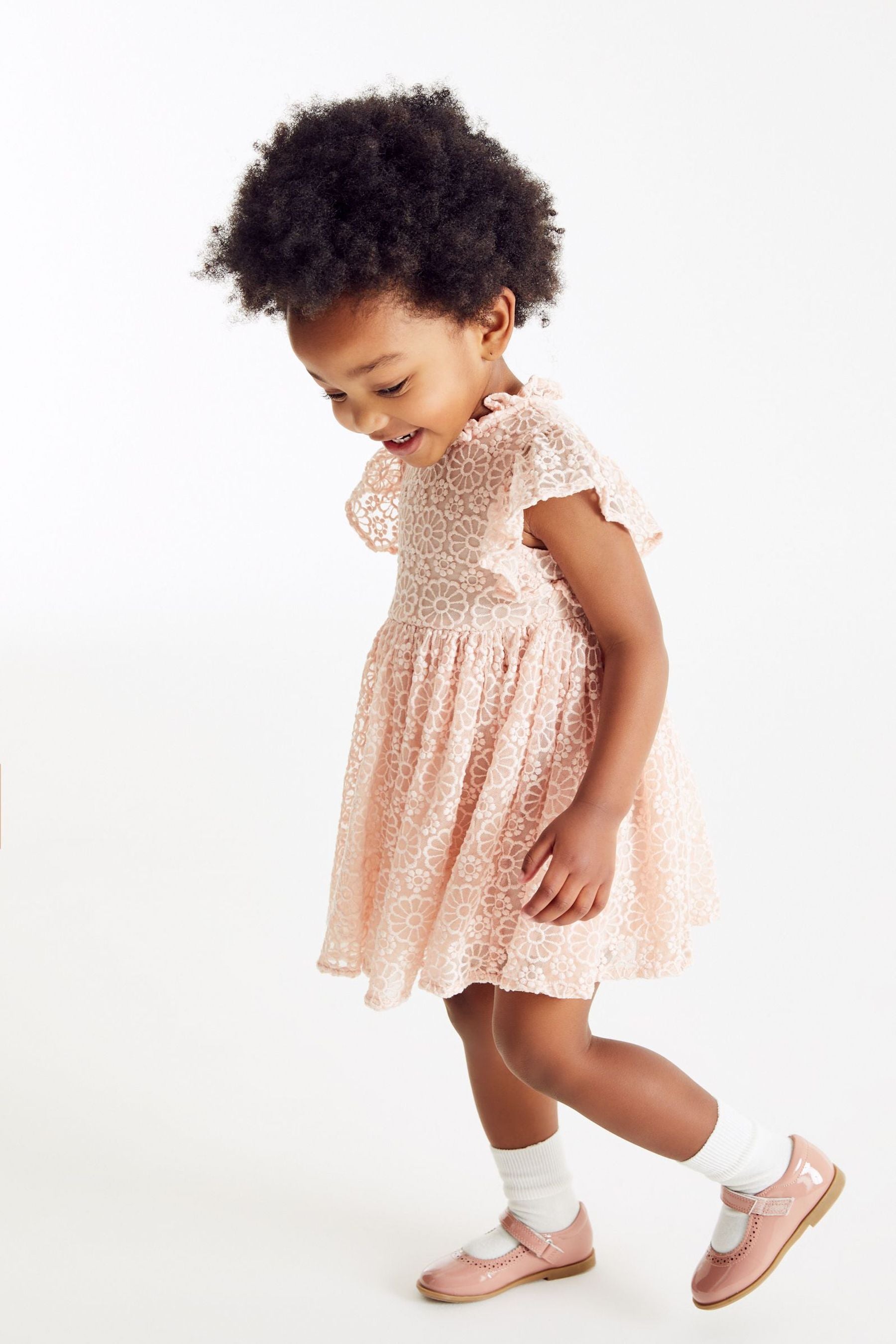 Pink Short Sleeve Lace Party Bridesmaid Dress (3mths-7yrs)