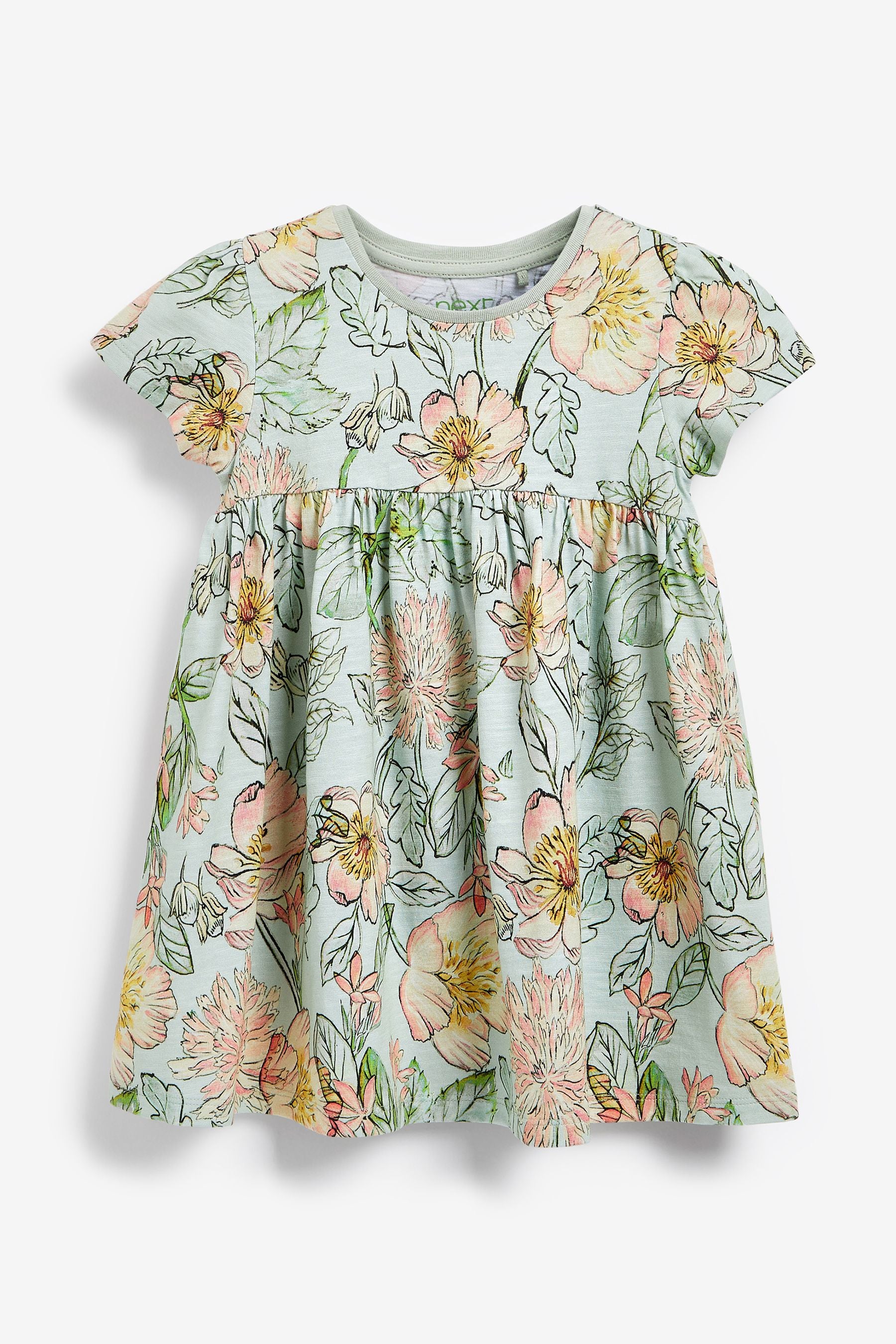 Green Floral Short Sleeve Jersey Dress (3mths-7yrs)