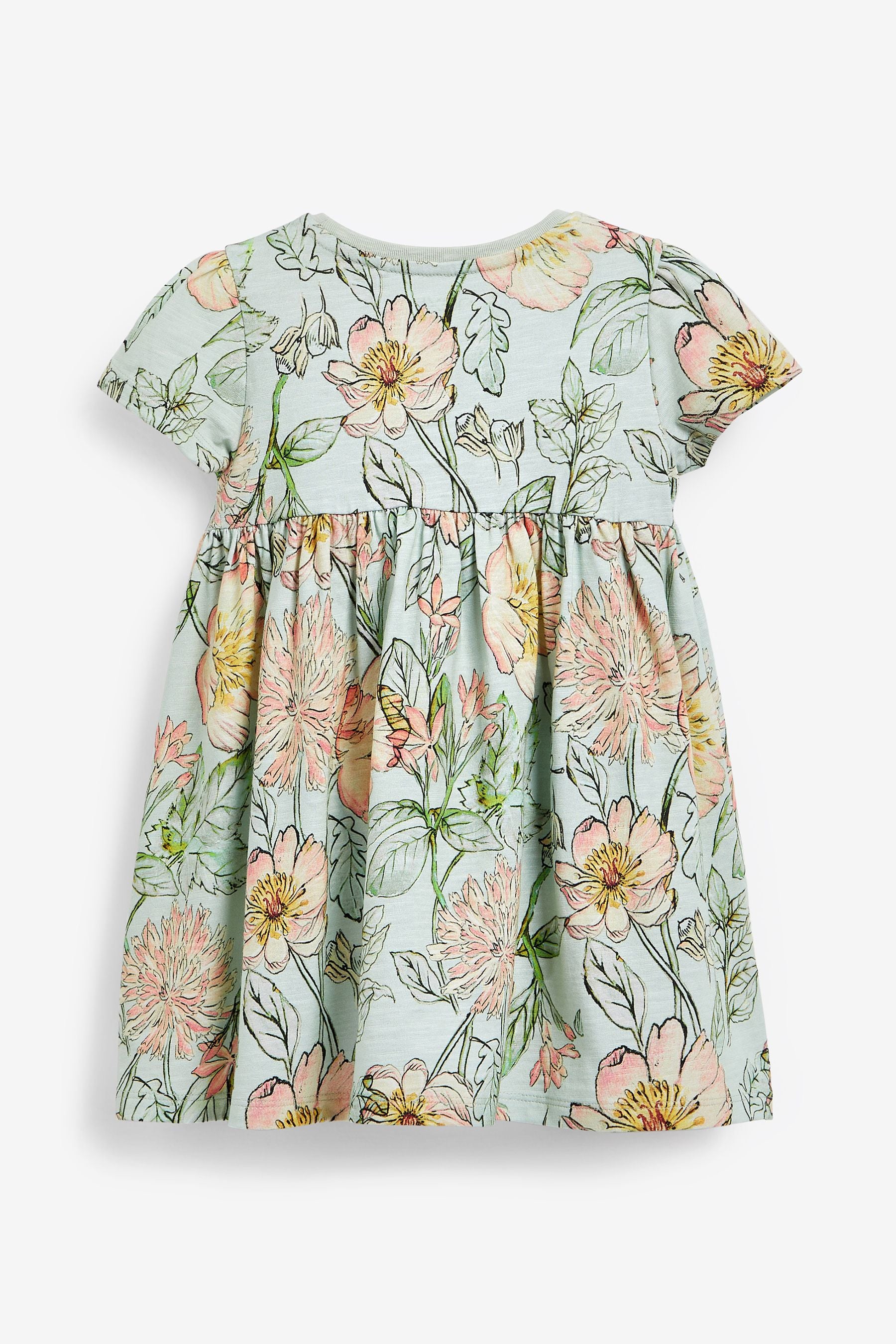 Green Floral Short Sleeve Jersey Dress (3mths-7yrs)