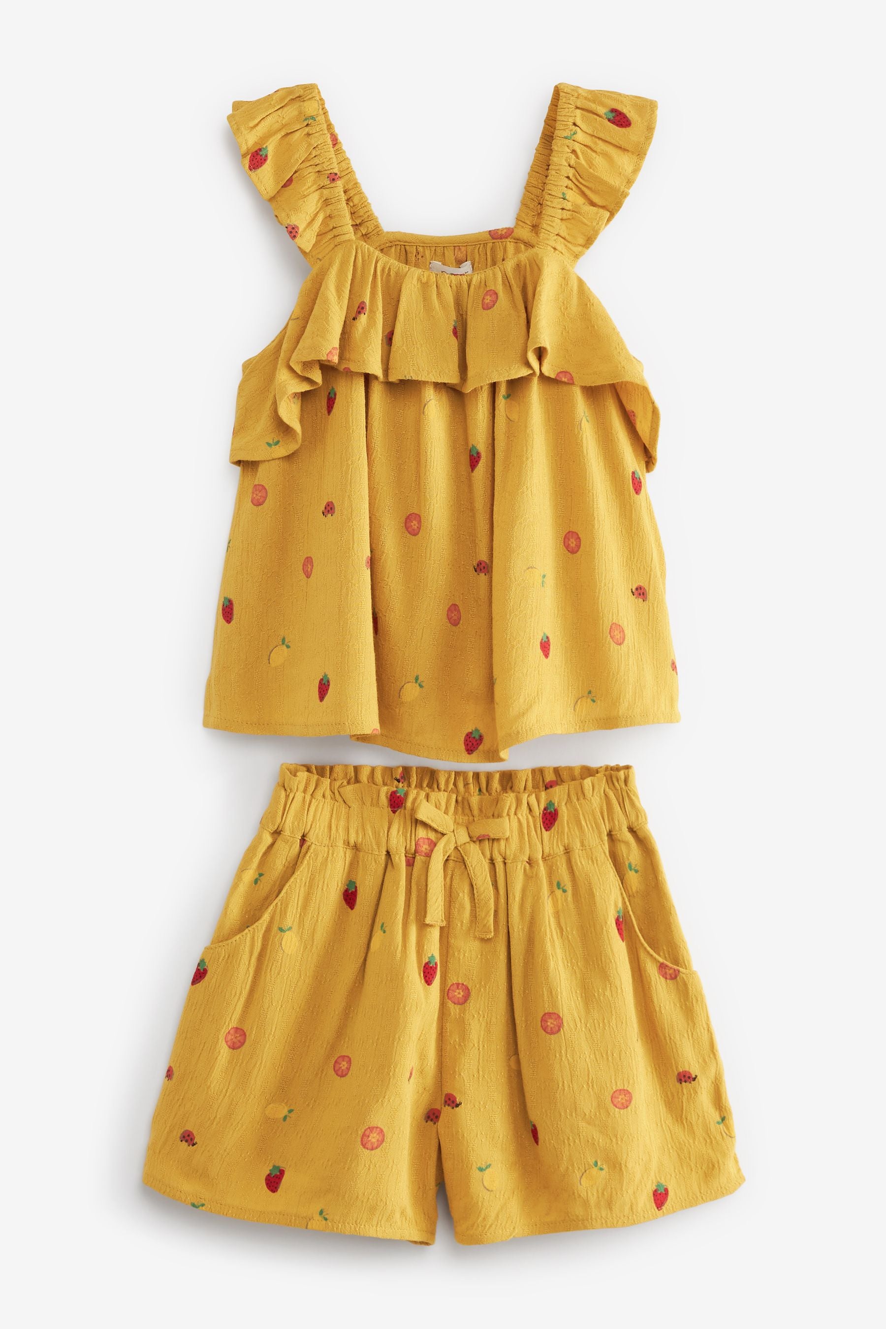 Ochre Yellow Woven Blouse And Shorts Set (3mths-7yrs)