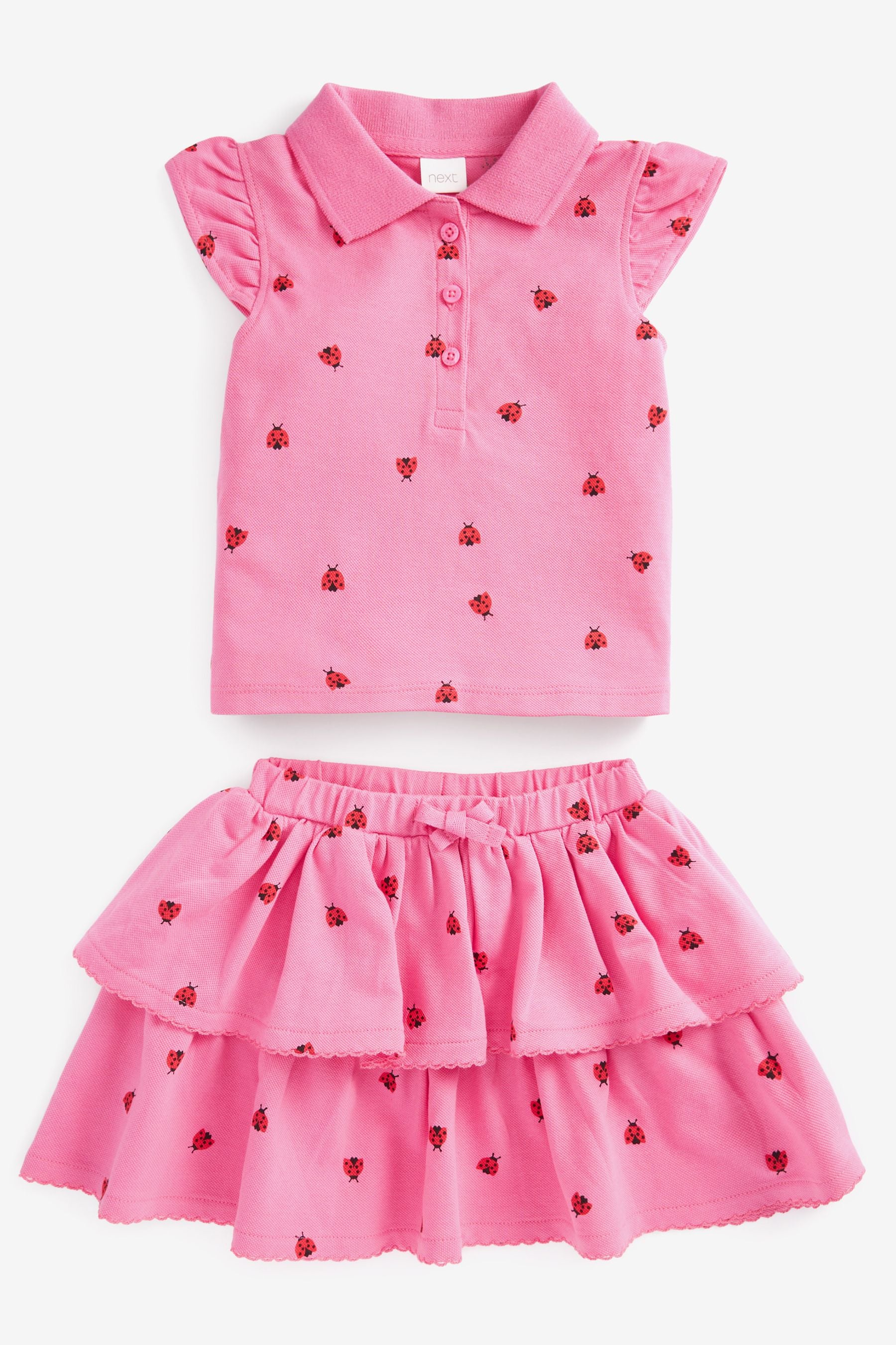 Pink 2 Piece Pique Top And Skirt Set (3mths-7yrs)