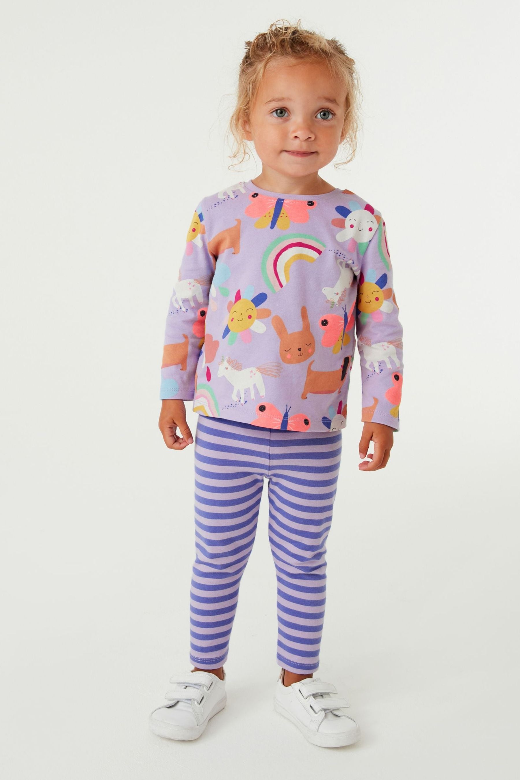 Lilac Purple Unicorn Long Sleeve Cotton T-Shirt And Leggings Set (3mths-7yrs)