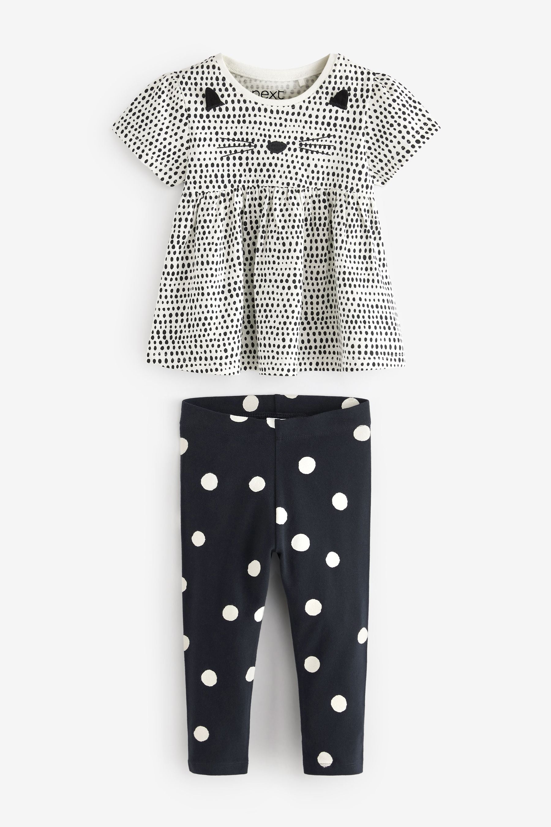 Monochrome Cat T-Shirt & Leggings Set (3mths-7yrs)