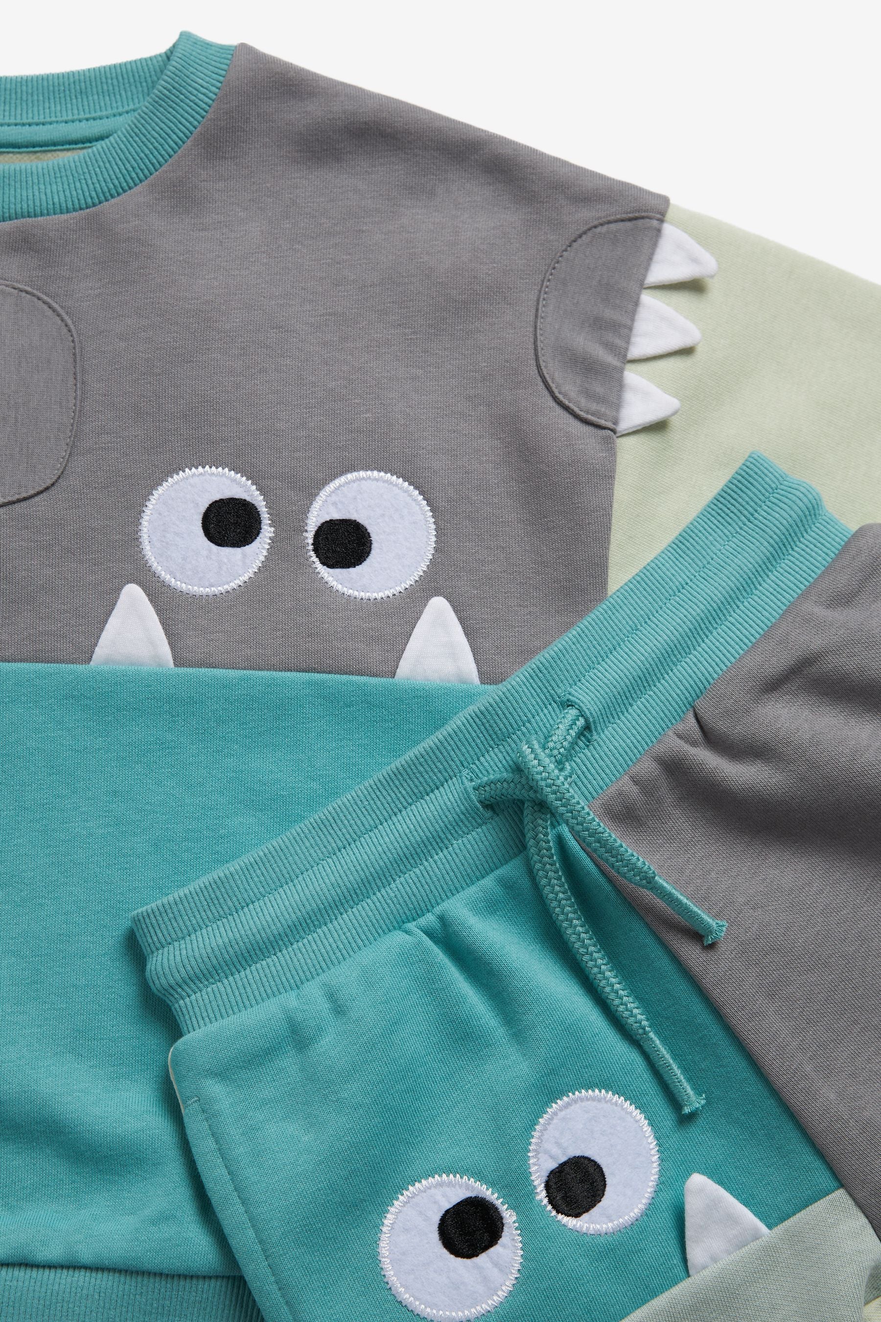 Teal Blue Monster Colourblock Jersey Sweatshirt & Short Set (3mths-7yrs)