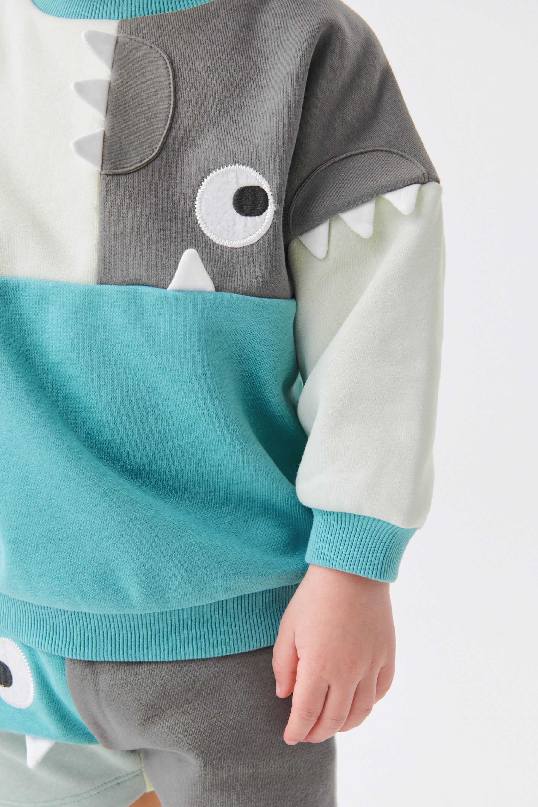 Teal Blue Monster Colourblock Jersey Sweatshirt & Short Set (3mths-7yrs)