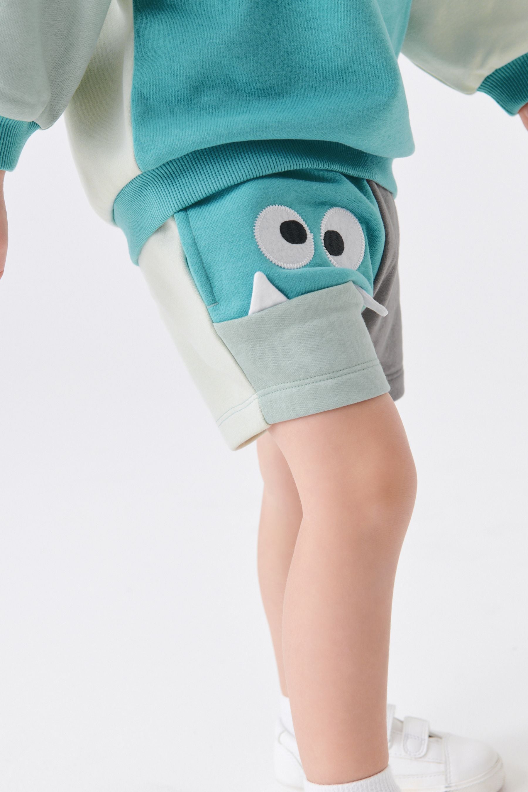 Teal Blue Monster Colourblock Jersey Sweatshirt & Short Set (3mths-7yrs)