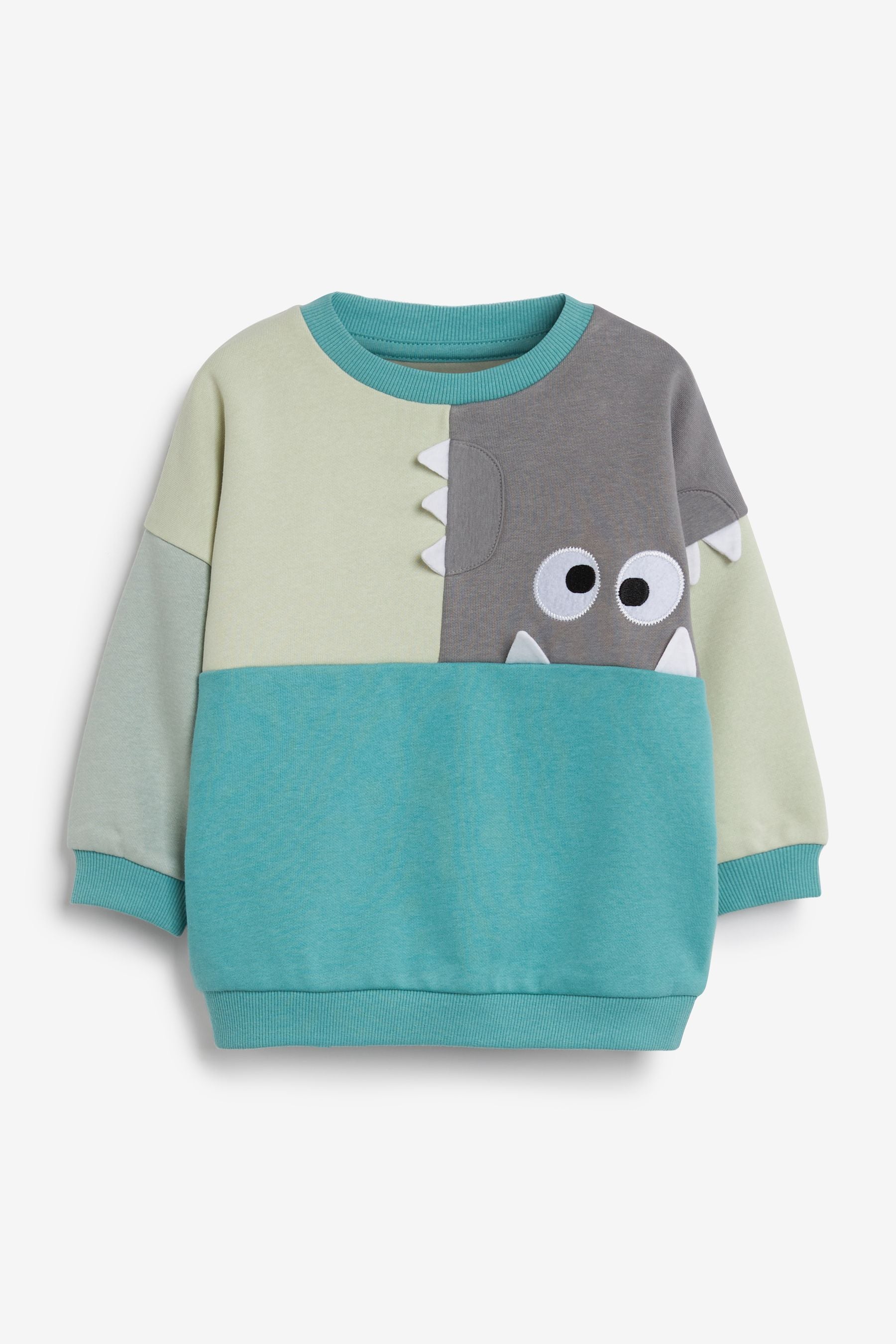 Teal Blue Monster Colourblock Jersey Sweatshirt & Short Set (3mths-7yrs)