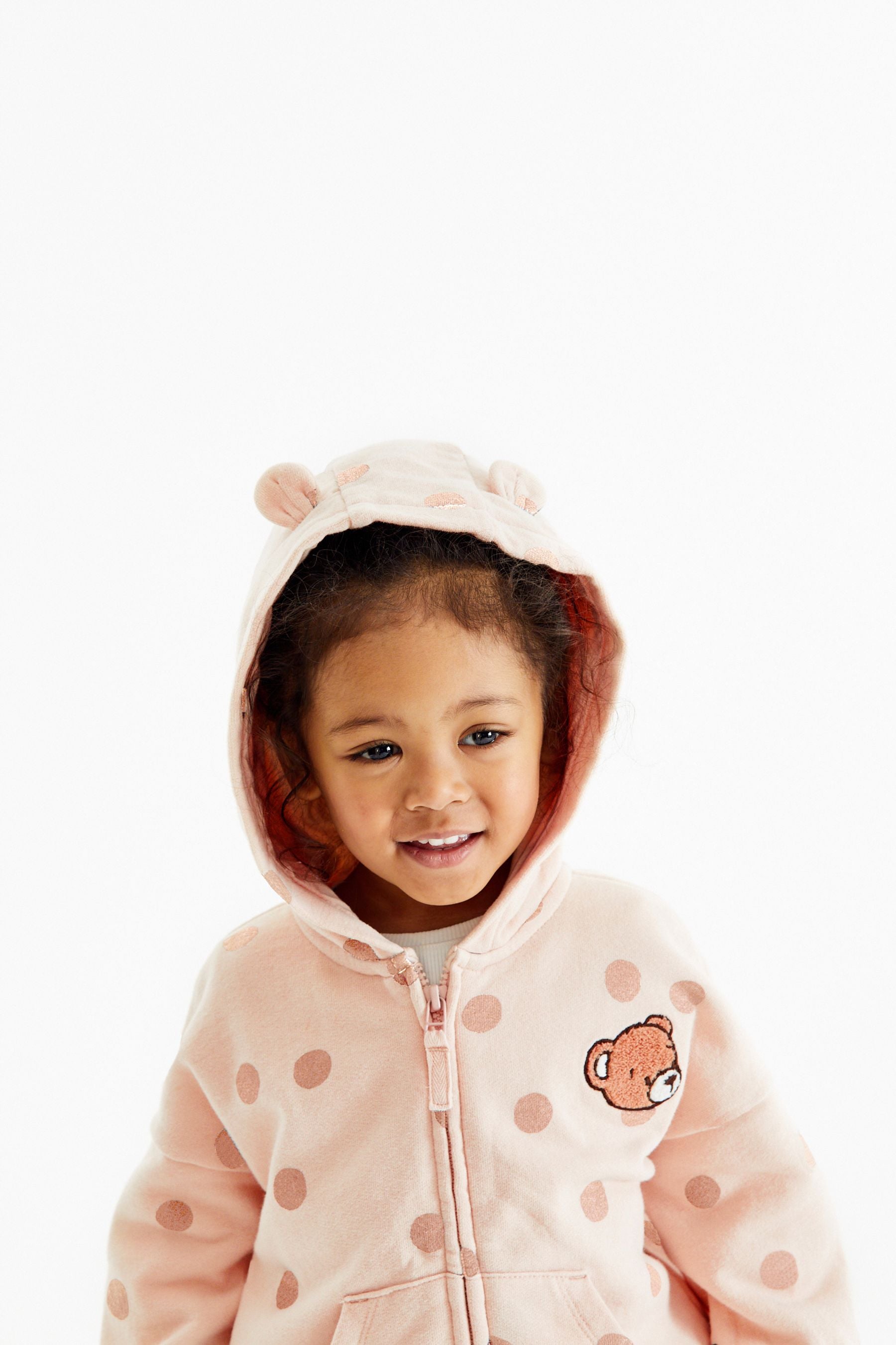 Cream Teddy Bear Spot Jersey Zip Through Hoodie (3mths-7yrs)