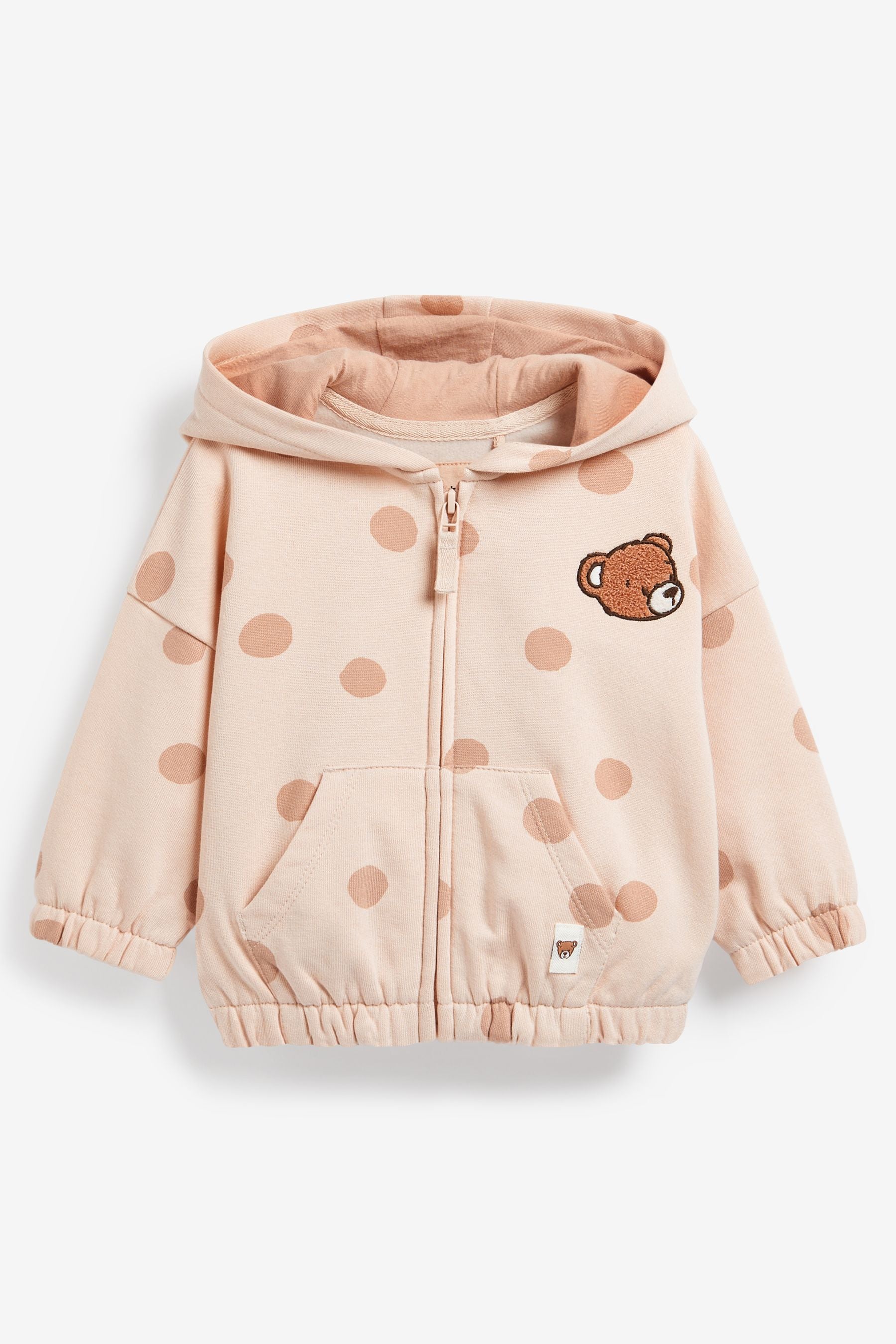 Cream Teddy Bear Spot Jersey Zip Through Hoodie (3mths-7yrs)