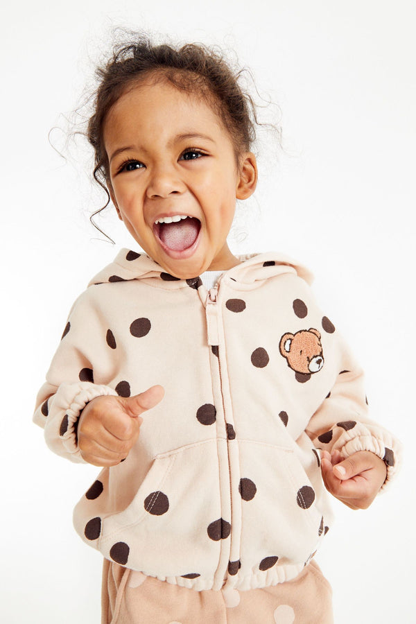 Cream Teddy Bear Spot Jersey Zip Through Hoodie (3mths-7yrs)