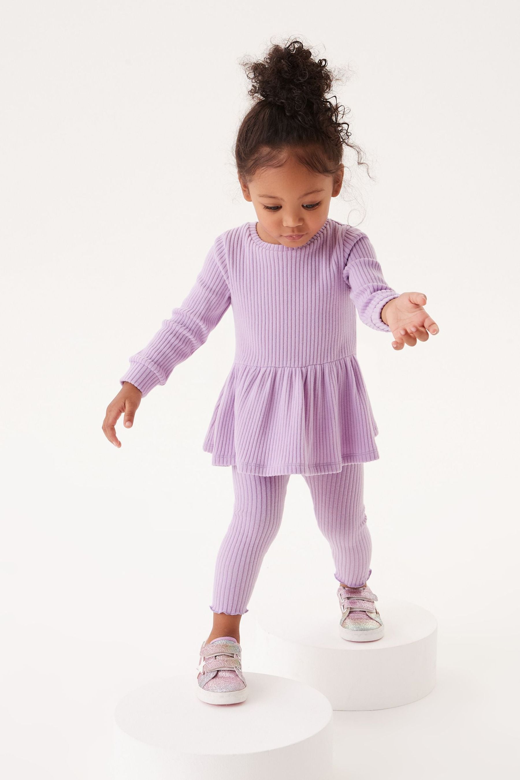 Lilac Purple Long Sleeve Knitted Peplum Legging Set (3mths-7yrs)