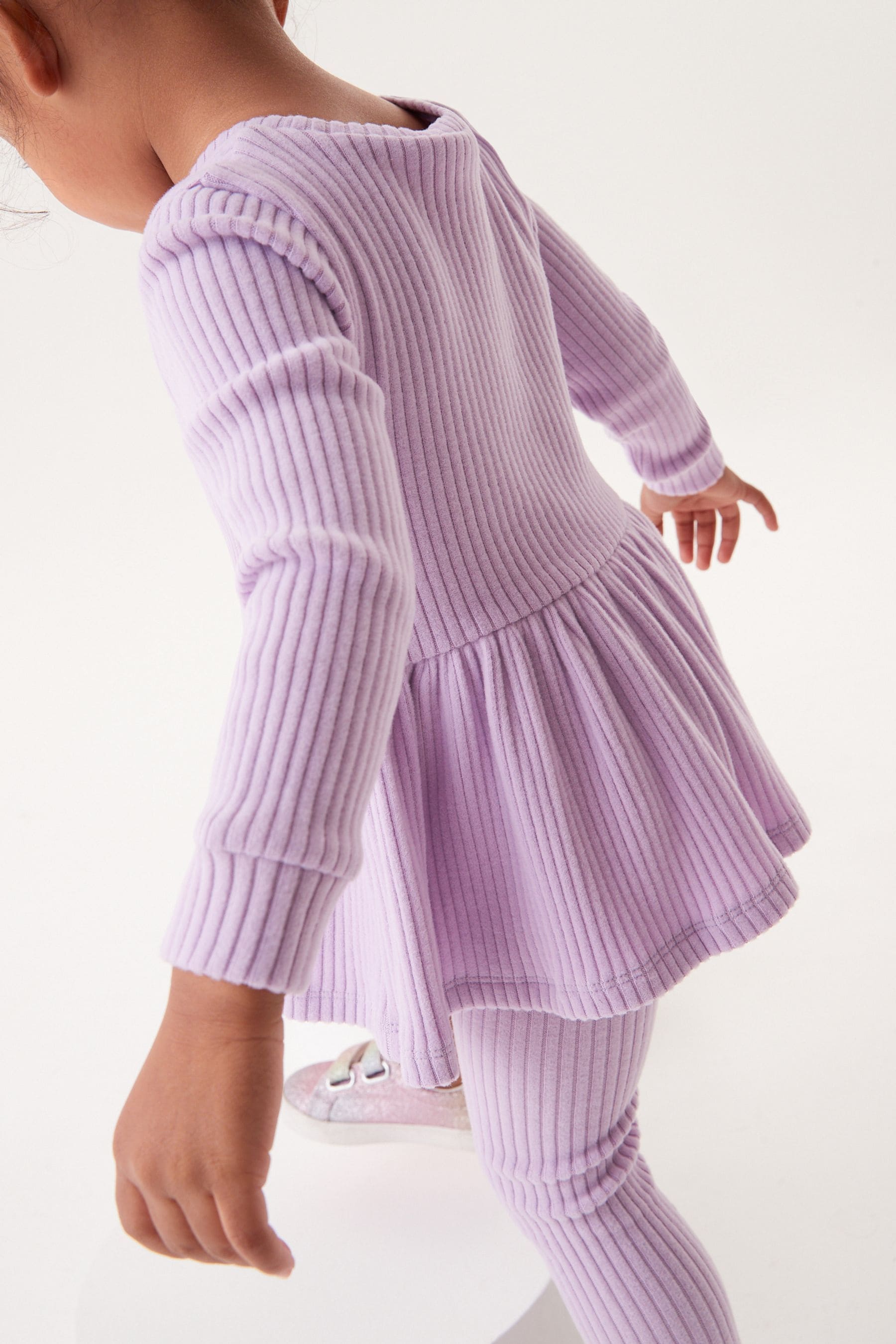 Lilac Purple Long Sleeve Knitted Peplum Legging Set (3mths-7yrs)