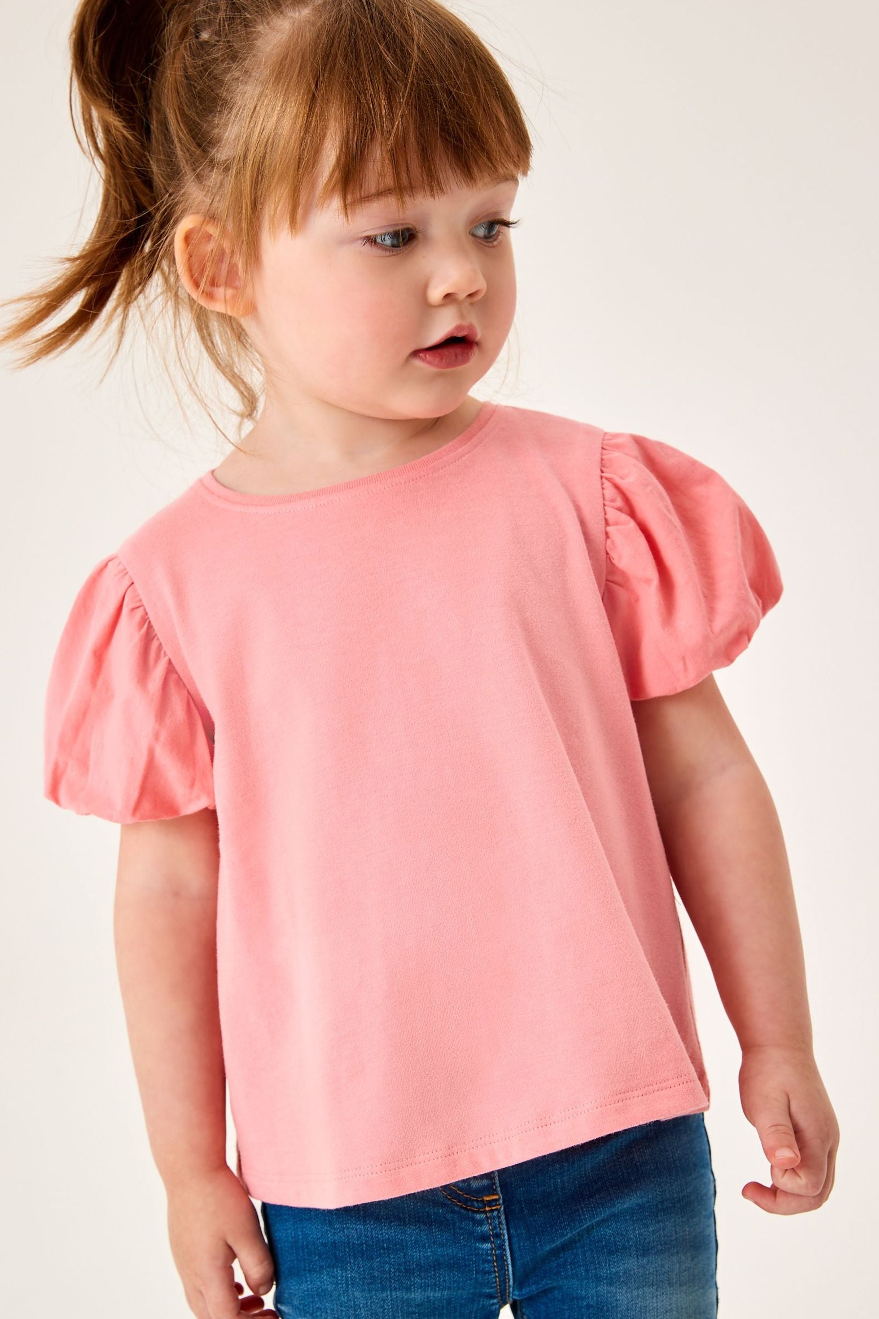 Blush Pink Cotton Puff Sleeve T-Shirt (3mths-7yrs)