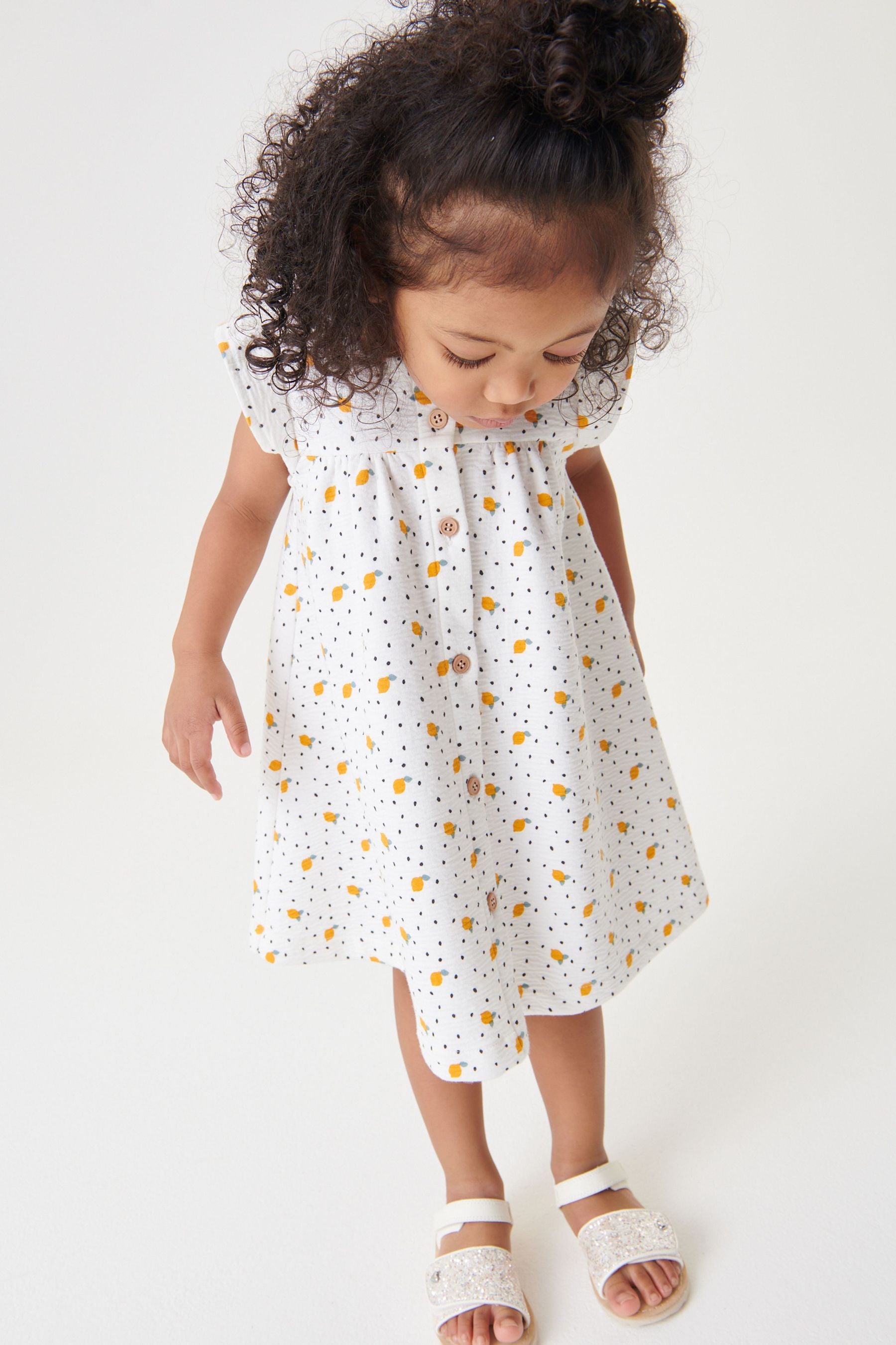 Cream Floral Short Sleeve Textured Jersey Dress (3mths-7yrs)