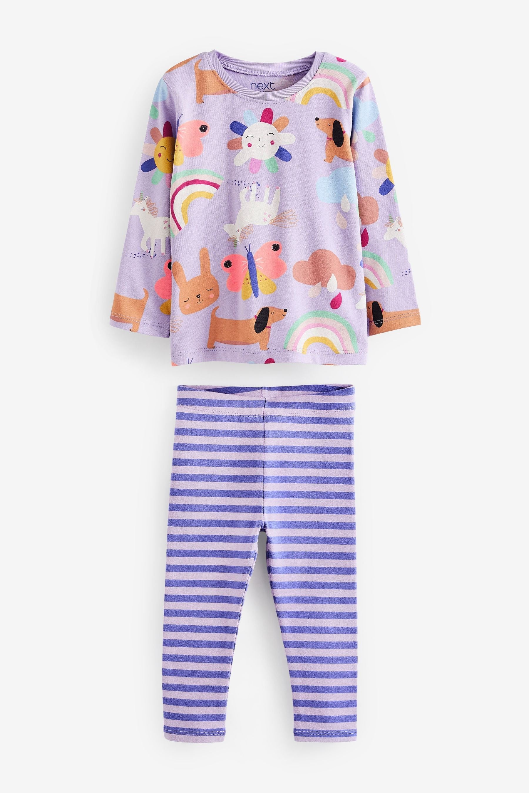 Lilac Purple Unicorn Long Sleeve Cotton T-Shirt And Leggings Set (3mths-7yrs)