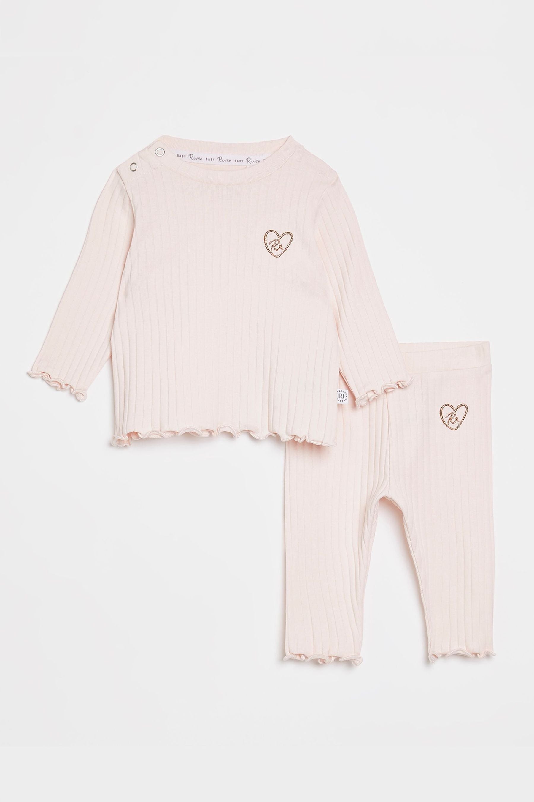 River Island Pink Organic Long Sleeve Rib Set