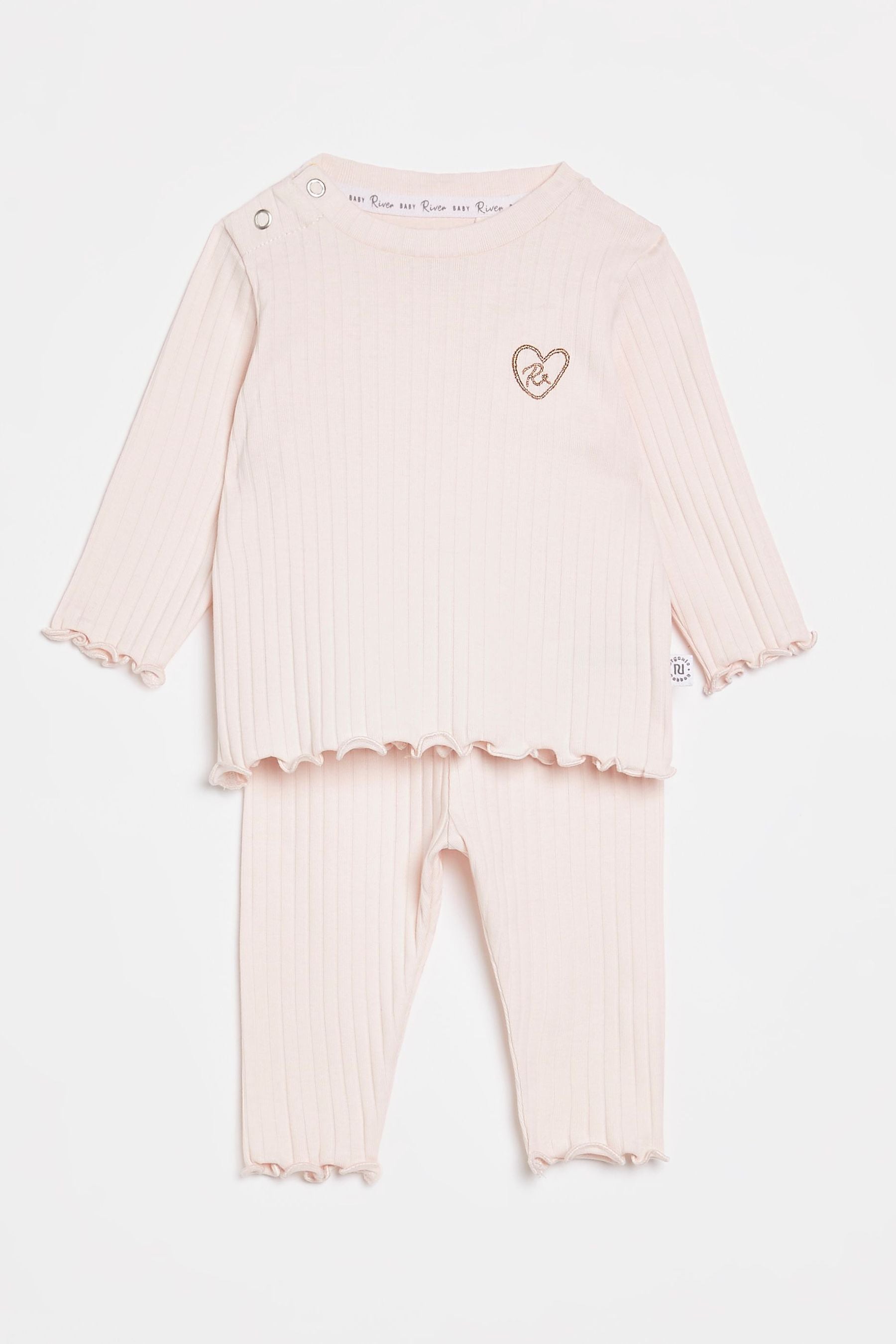 River Island Pink Organic Long Sleeve Rib Set