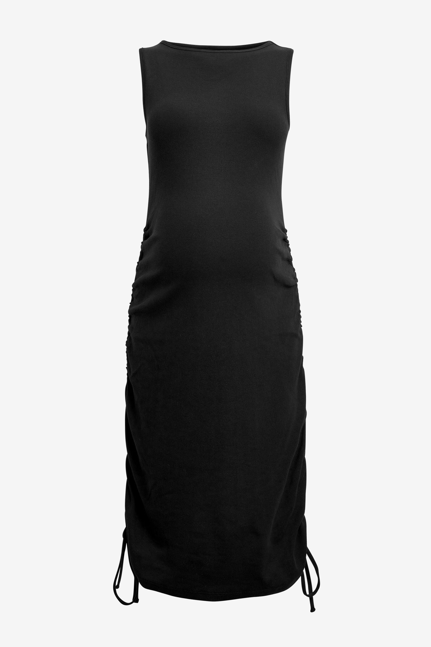 Black Maternity Ribbed Jersey Ruched Side Bodycon Mini Dress