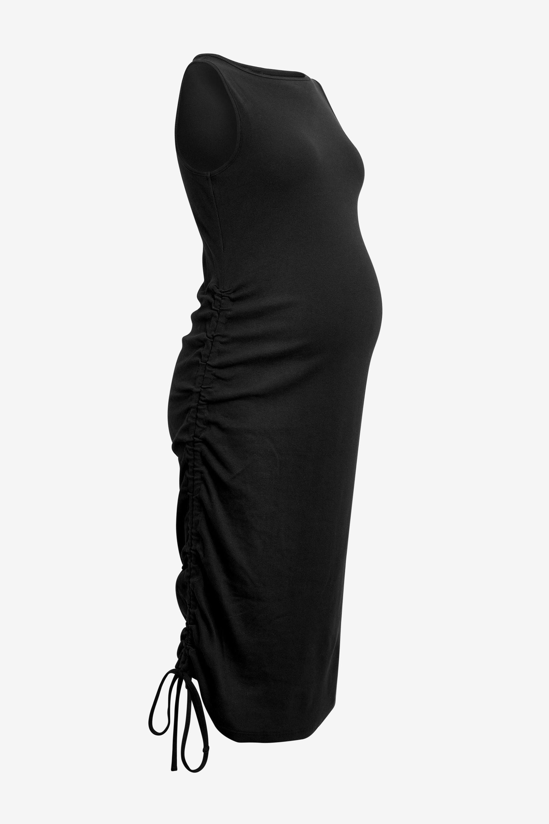 Black Maternity Ribbed Jersey Ruched Side Bodycon Mini Dress