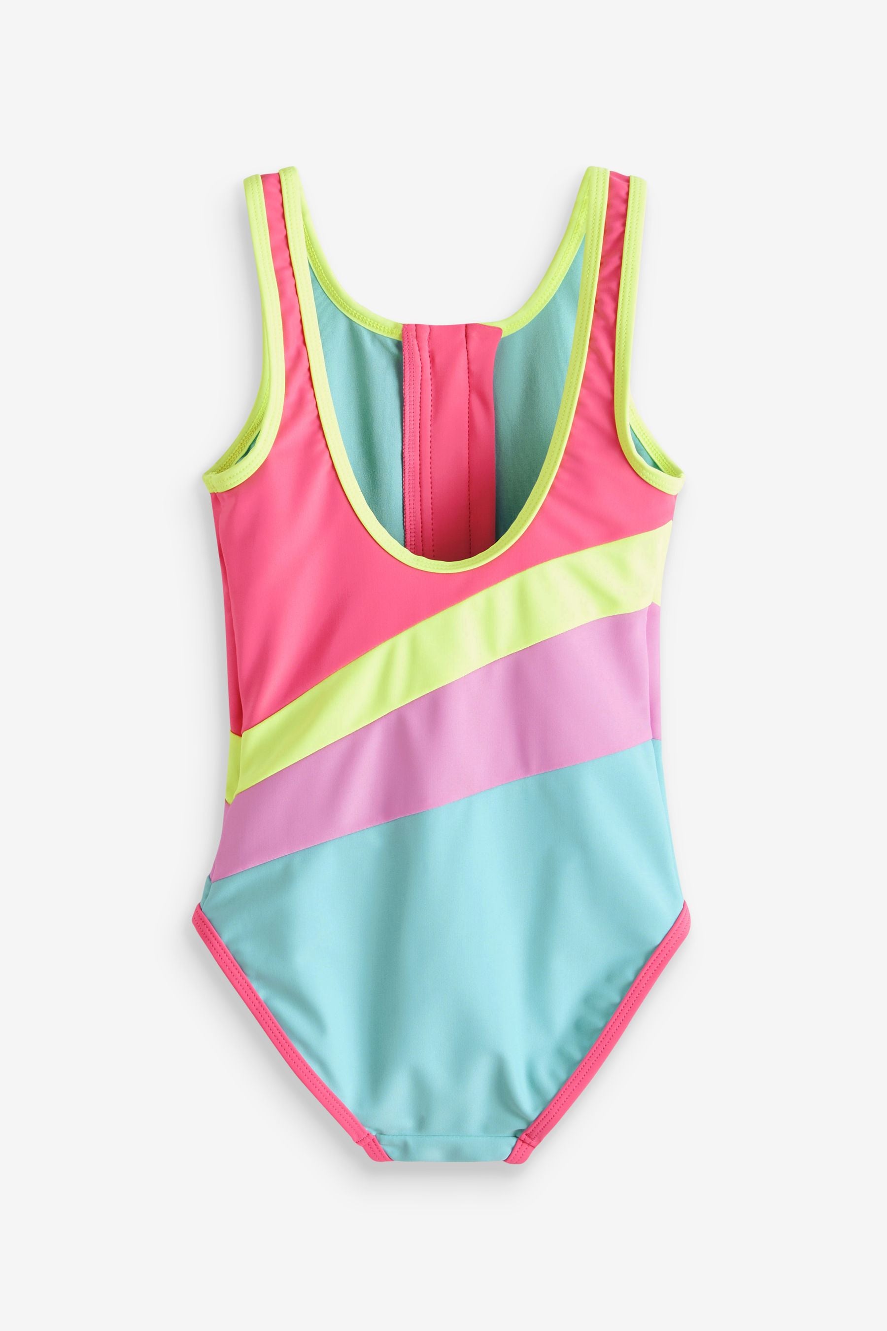 Pink Colourblock Zip Swimsuit