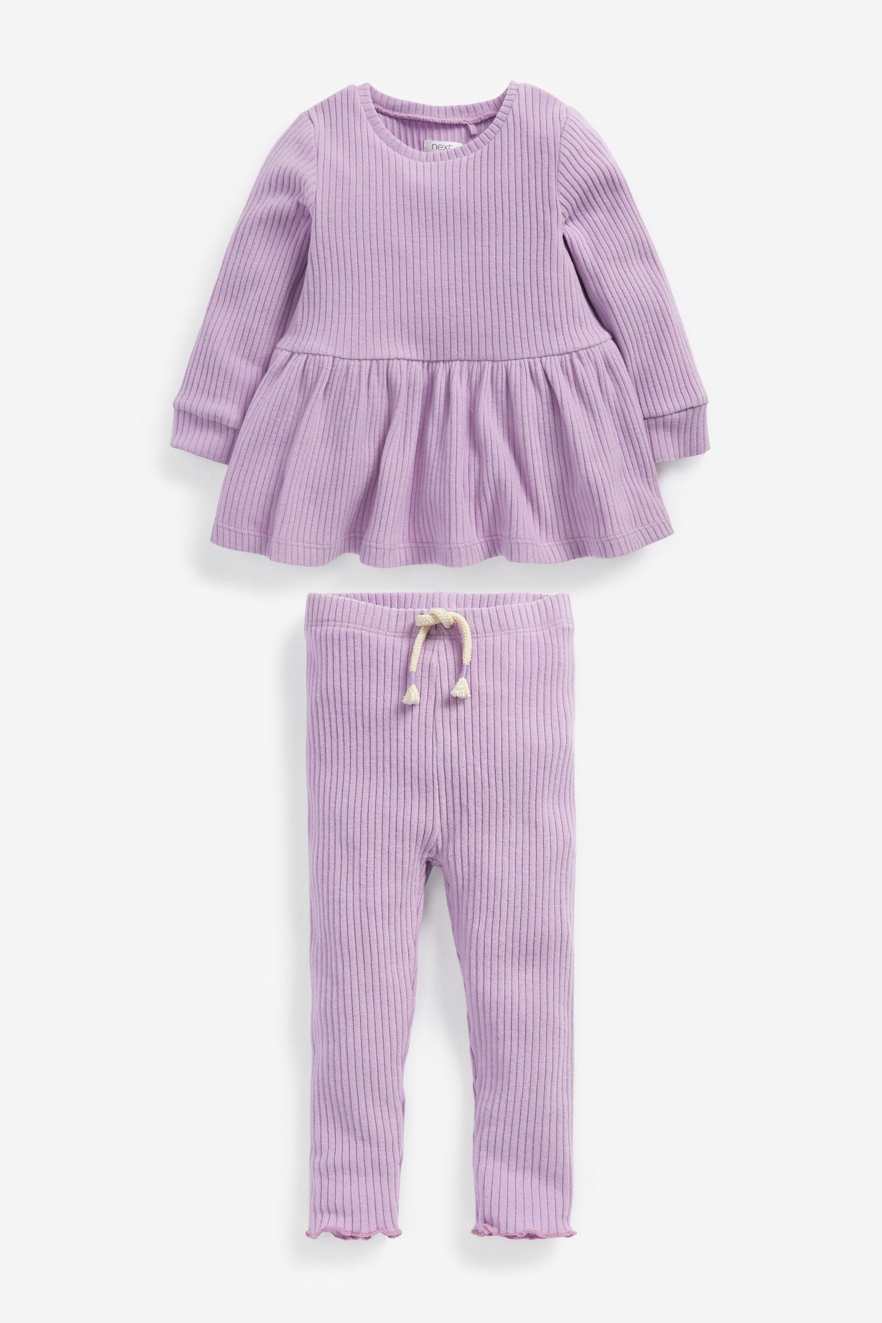 Lilac Purple Long Sleeve Knitted Peplum Legging Set (3mths-7yrs)