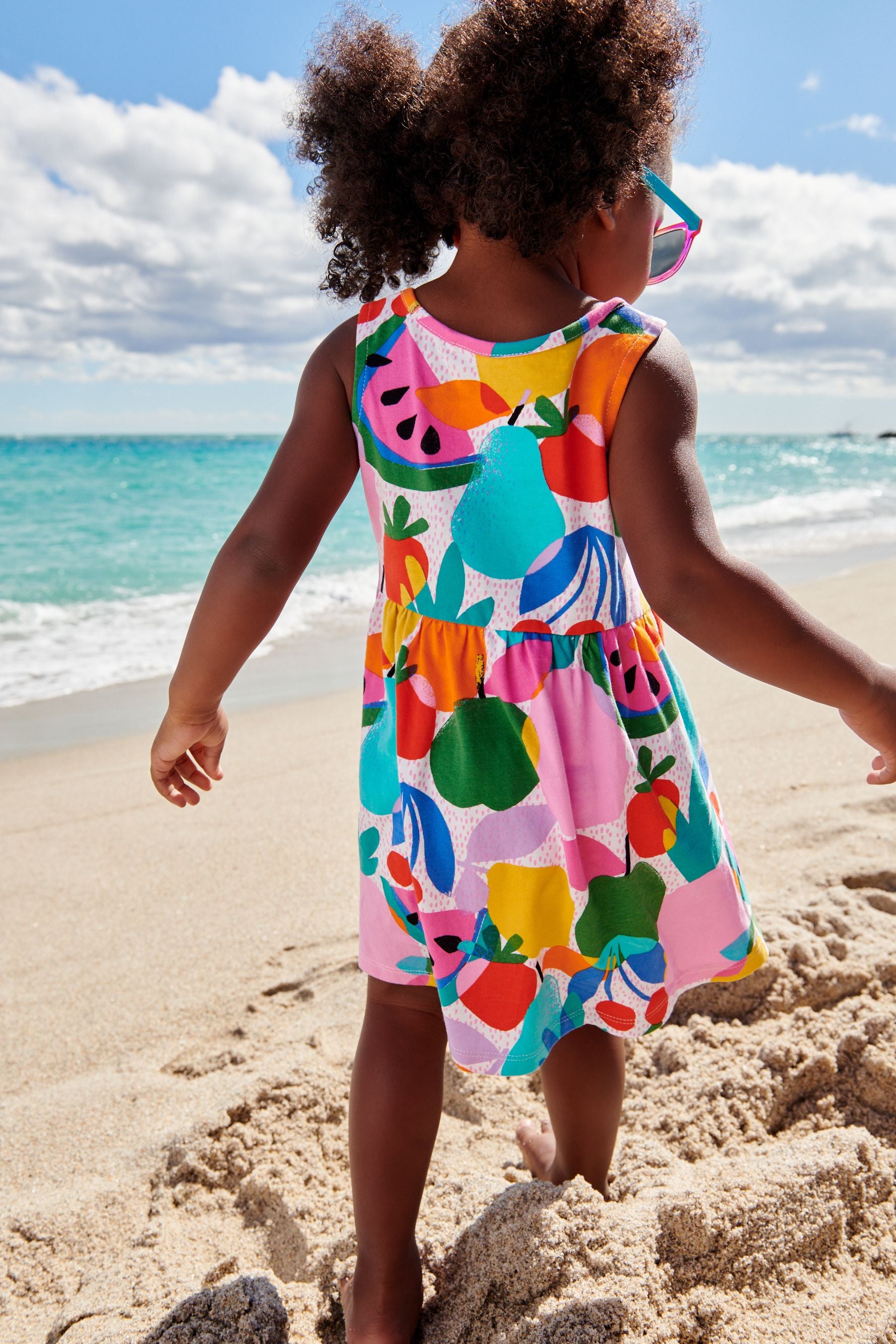 Blue/Pink Fruit Print Sleeveless Jersey Dress (3mths-7yrs)