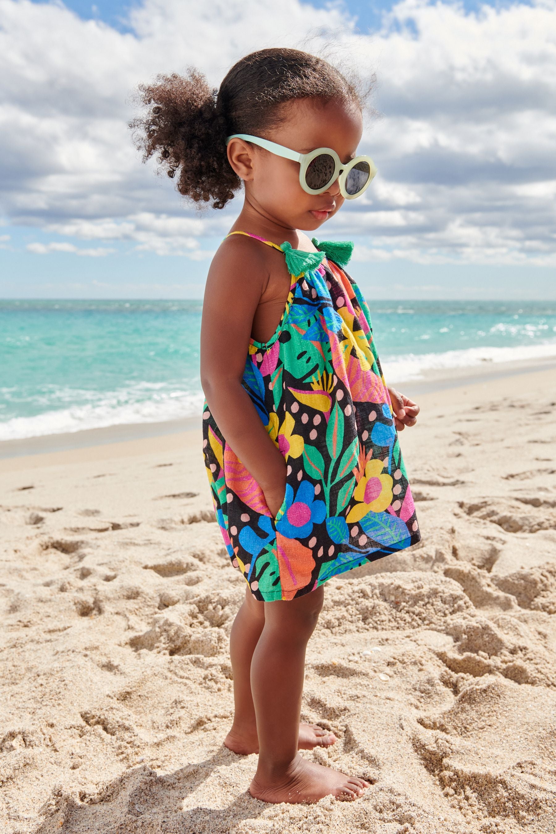 Black Tropical Printed Playsuit (3mths-8yrs)