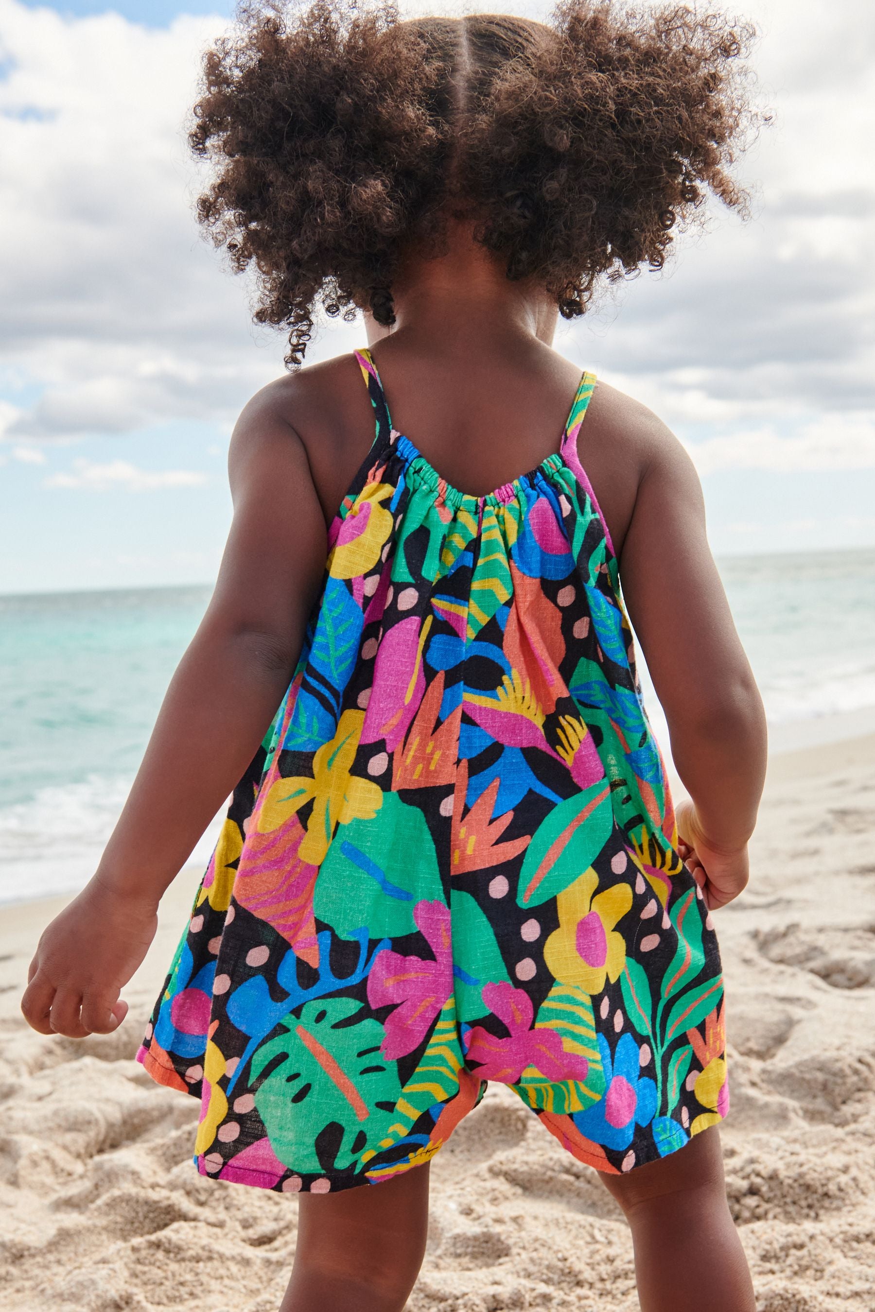 Black Tropical Printed Playsuit (3mths-8yrs)