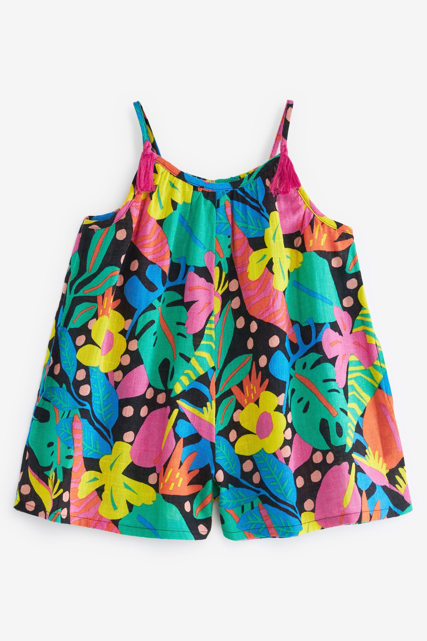 Black Tropical Printed Playsuit (3mths-8yrs)