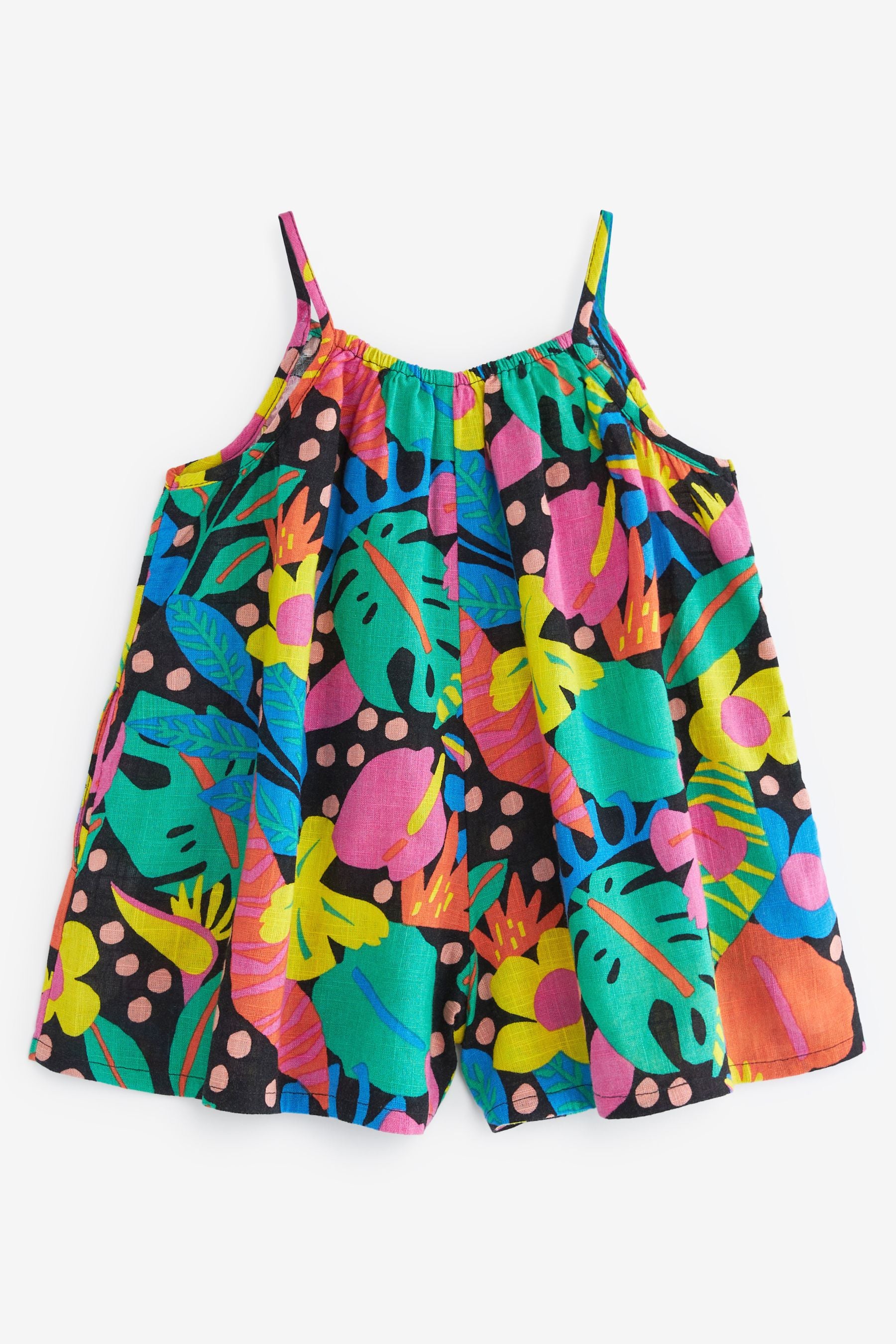 Black Tropical Printed Playsuit (3mths-8yrs)