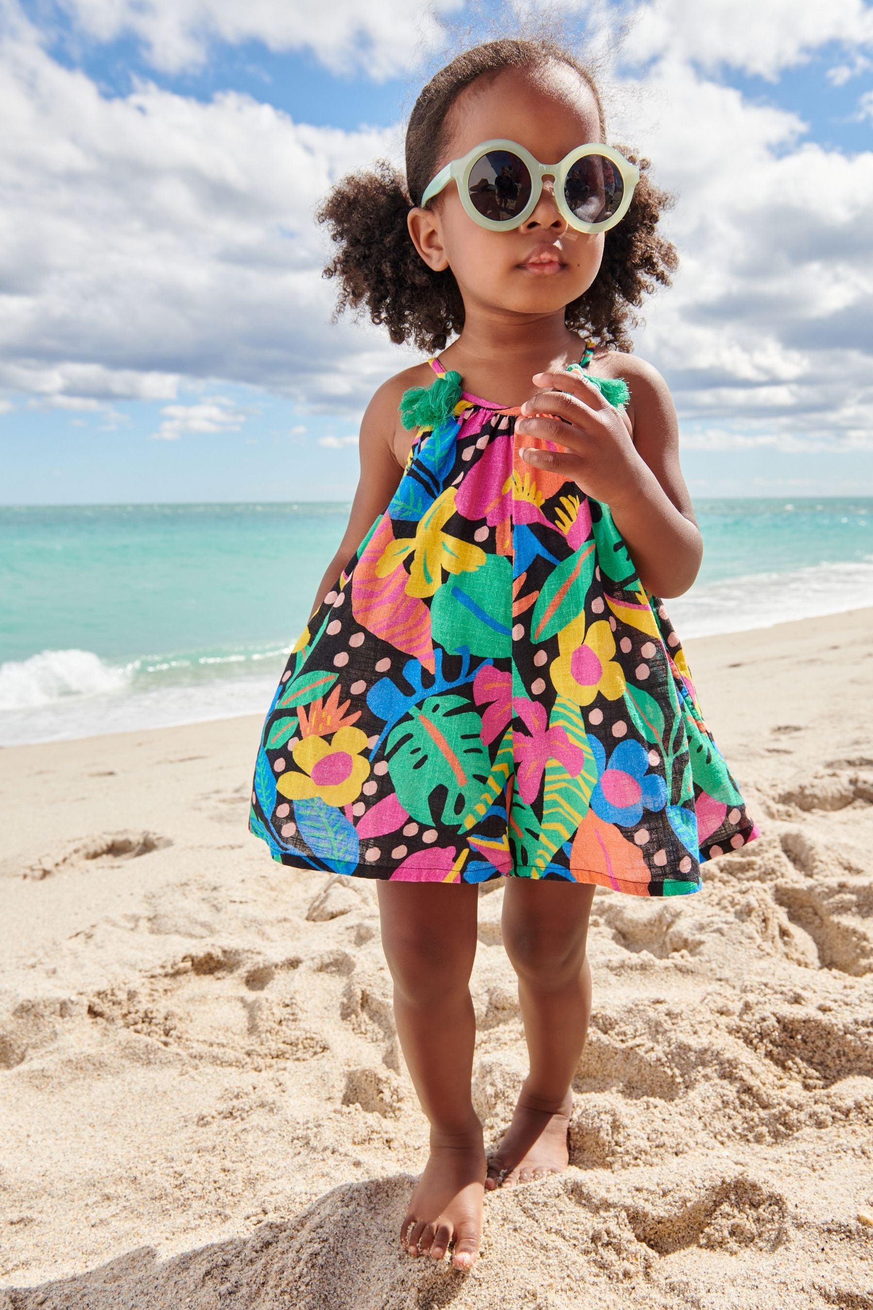 Black Tropical Printed Playsuit (3mths-8yrs)