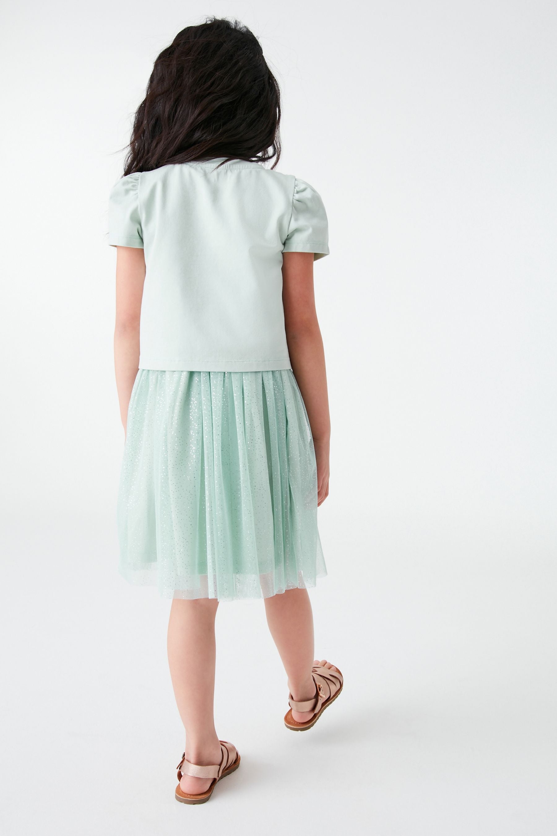 Mint Green Short Sleeve Sequin Glitter Dress (3-12yrs)