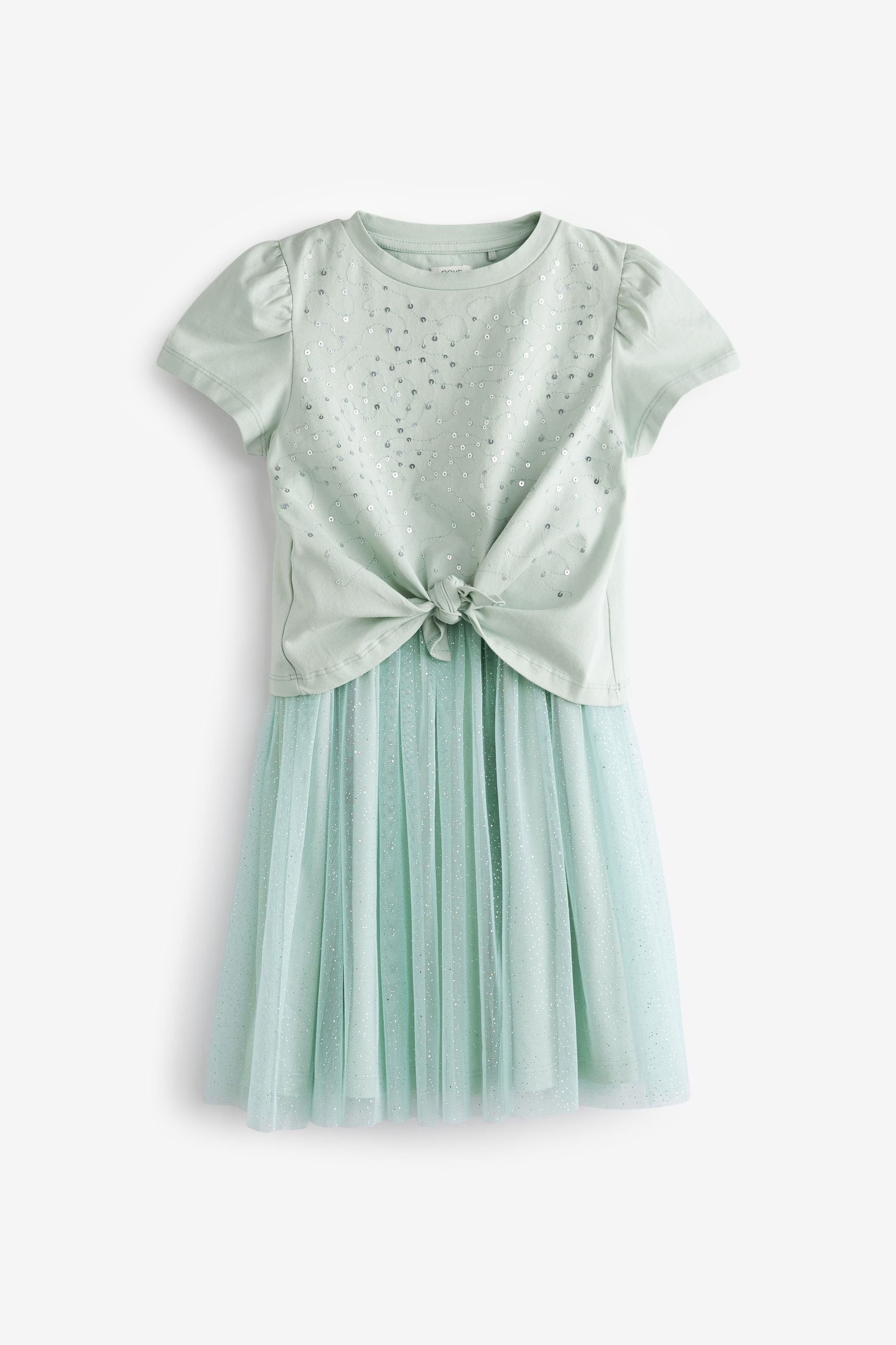 Mint Green Short Sleeve Sequin Glitter Dress (3-12yrs)