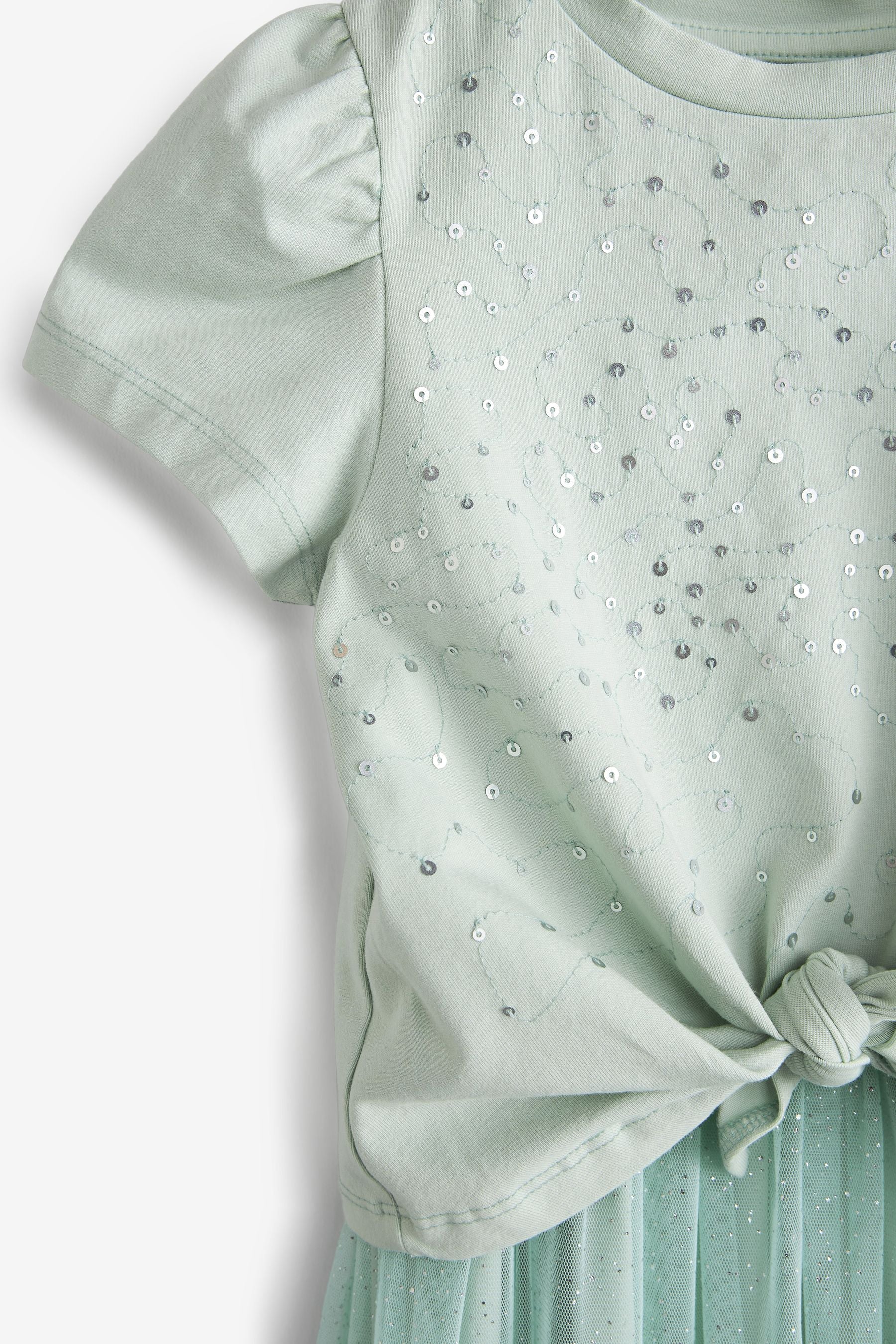 Mint Green Short Sleeve Sequin Glitter Dress (3-12yrs)