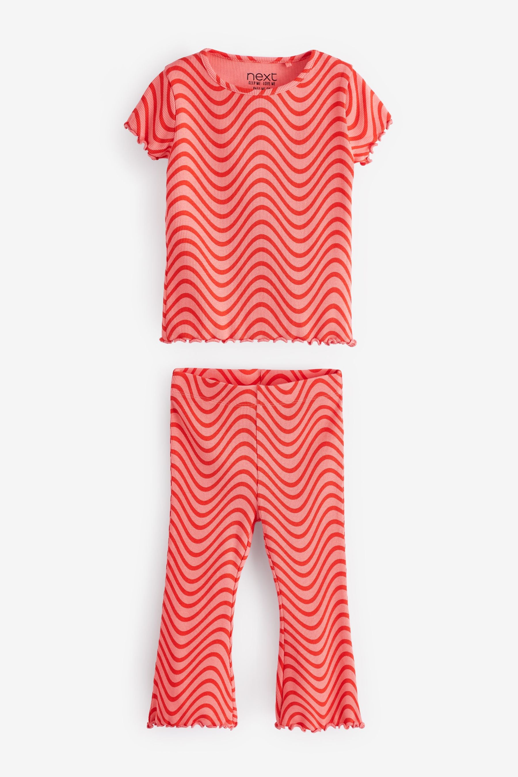 Red Wave Jersey Rib Top & Flare Trousers Set (3mths-7yrs)