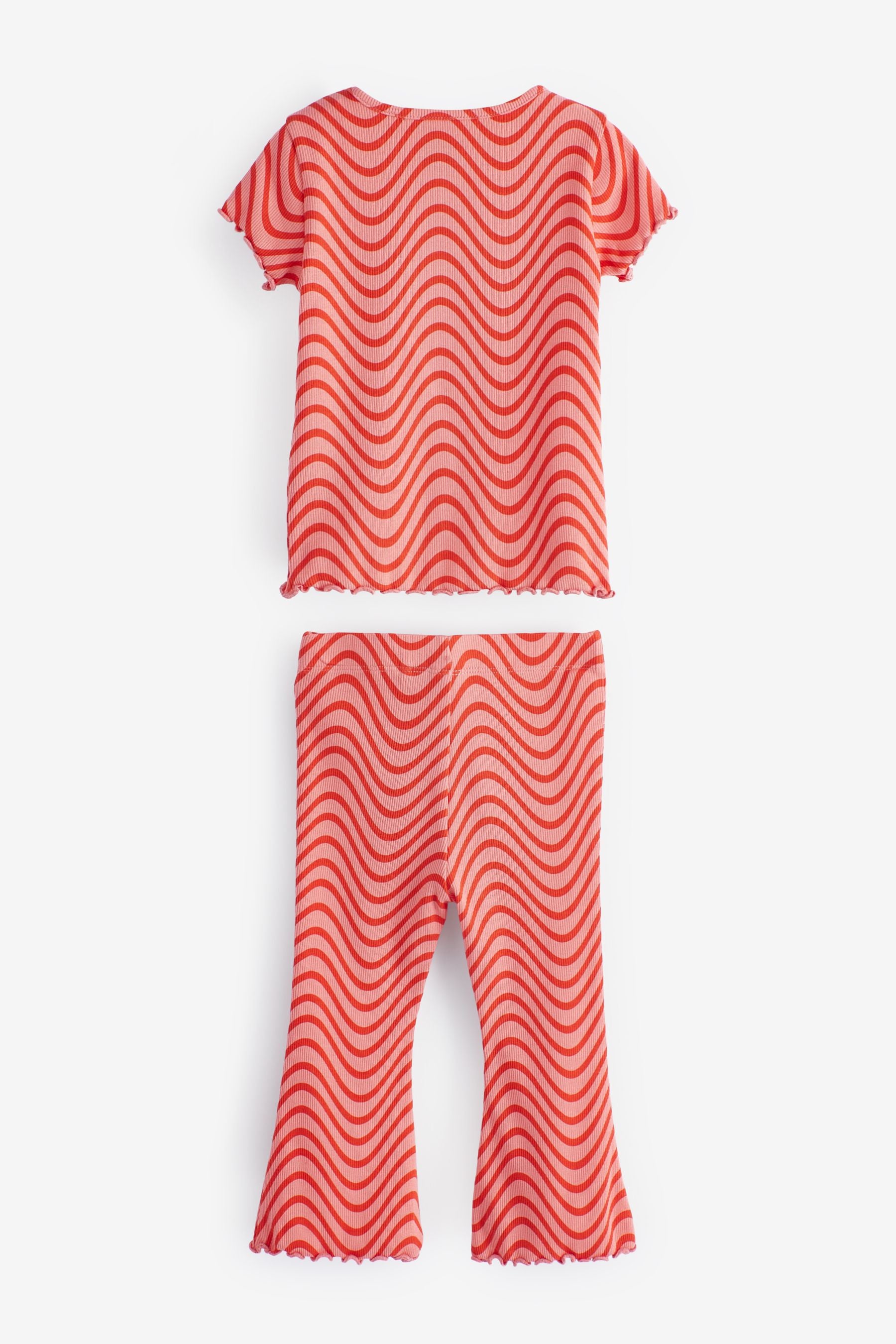 Red Wave Jersey Rib Top & Flare Trousers Set (3mths-7yrs)