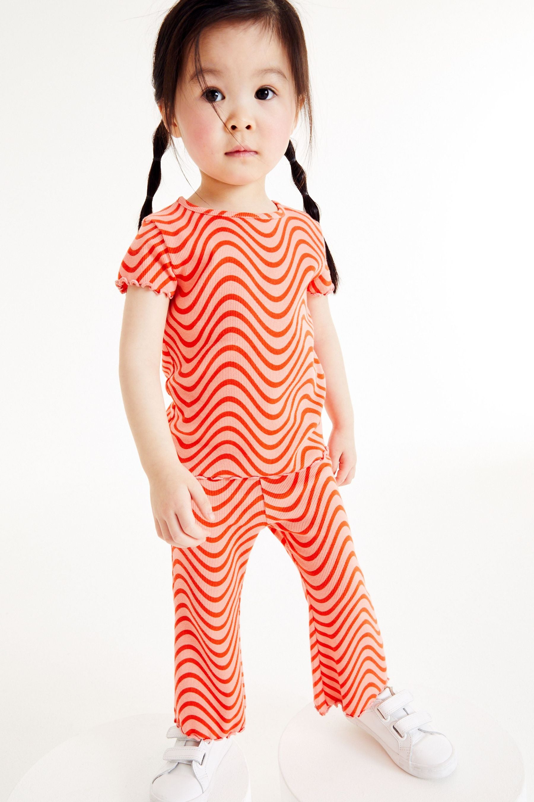 Red Wave Jersey Rib Top & Flare Trousers Set (3mths-7yrs)