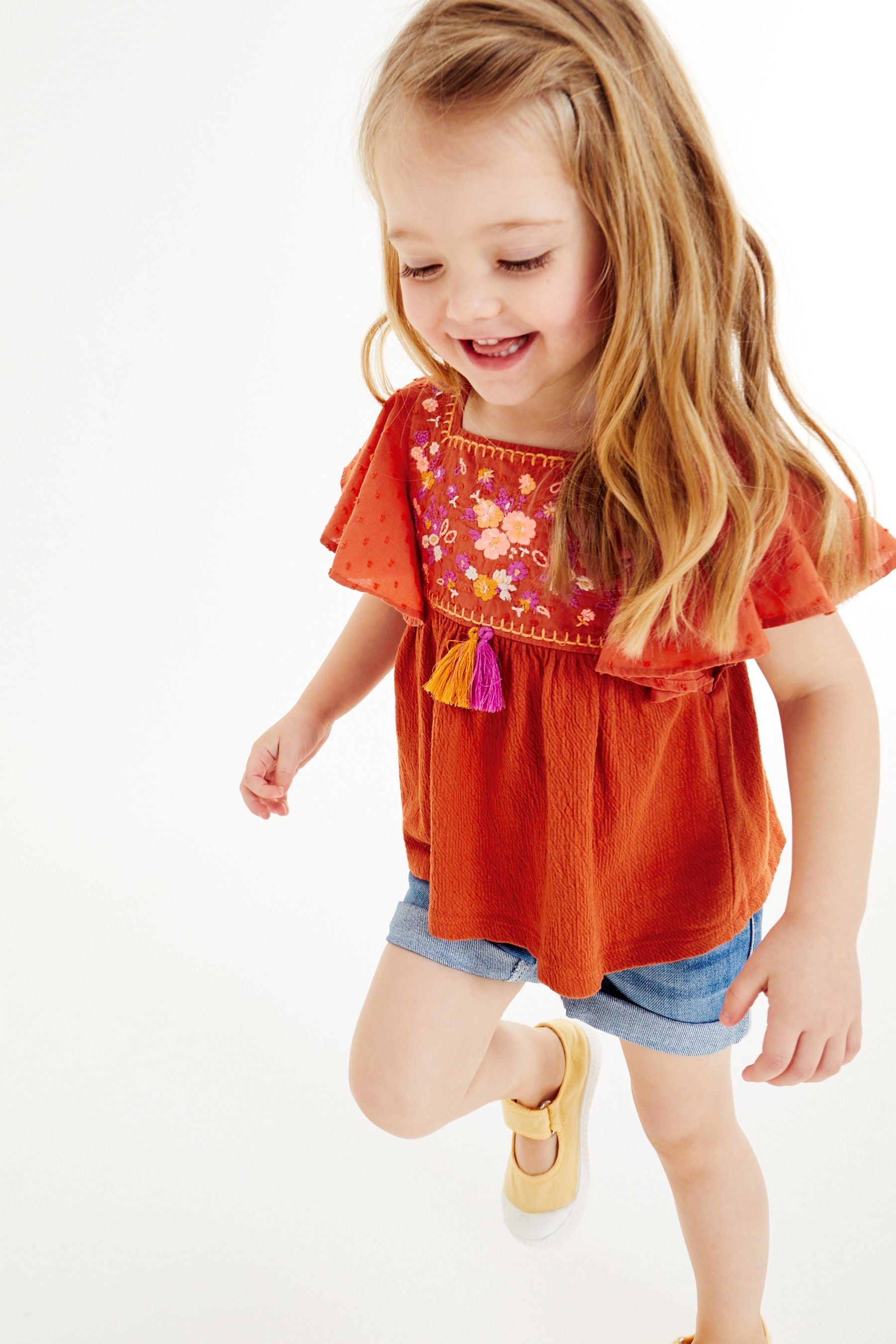 Burnt Orange Jersey Tassel Blouse (3mths-7yrs)