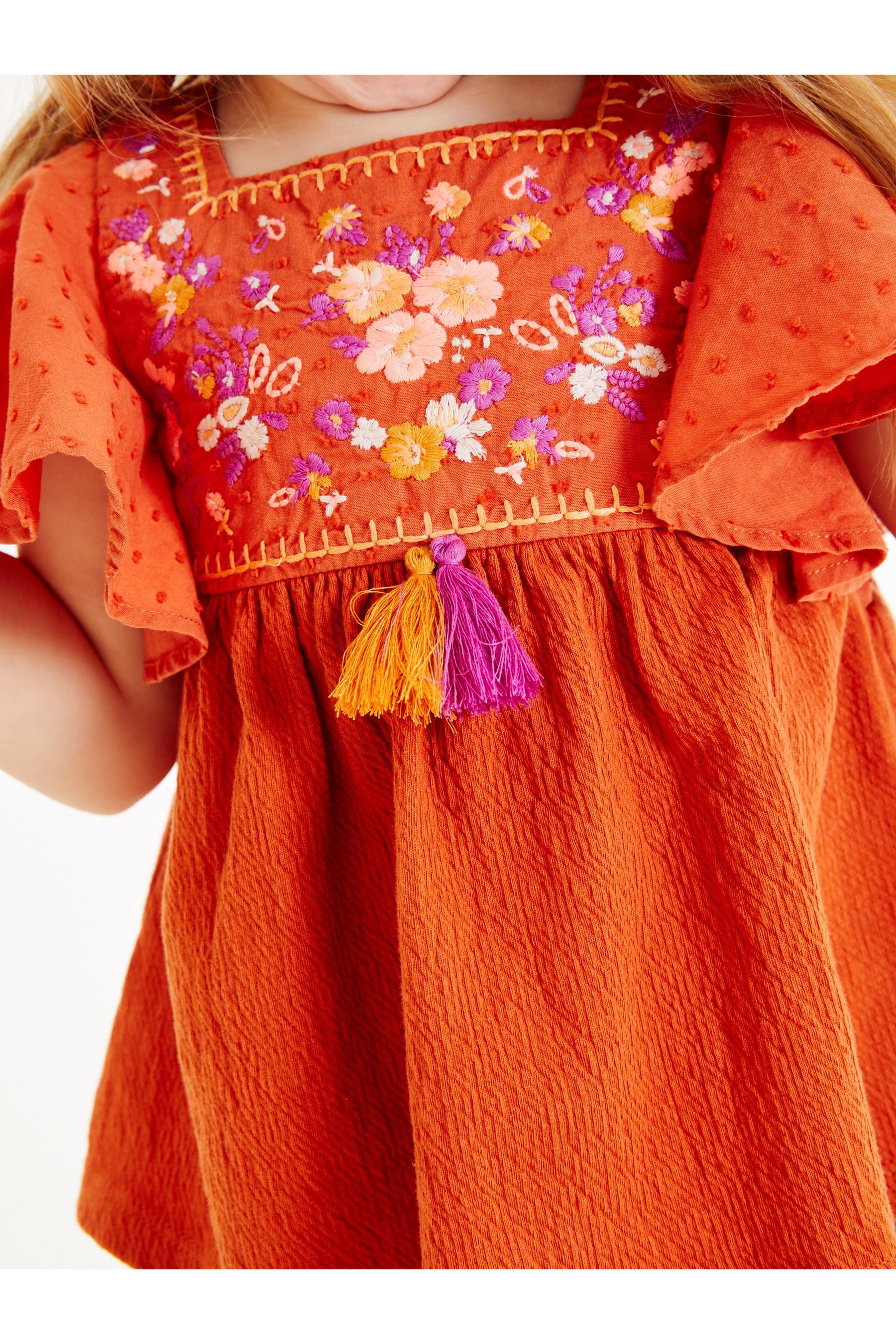 Burnt Orange Jersey Tassel Blouse (3mths-7yrs)