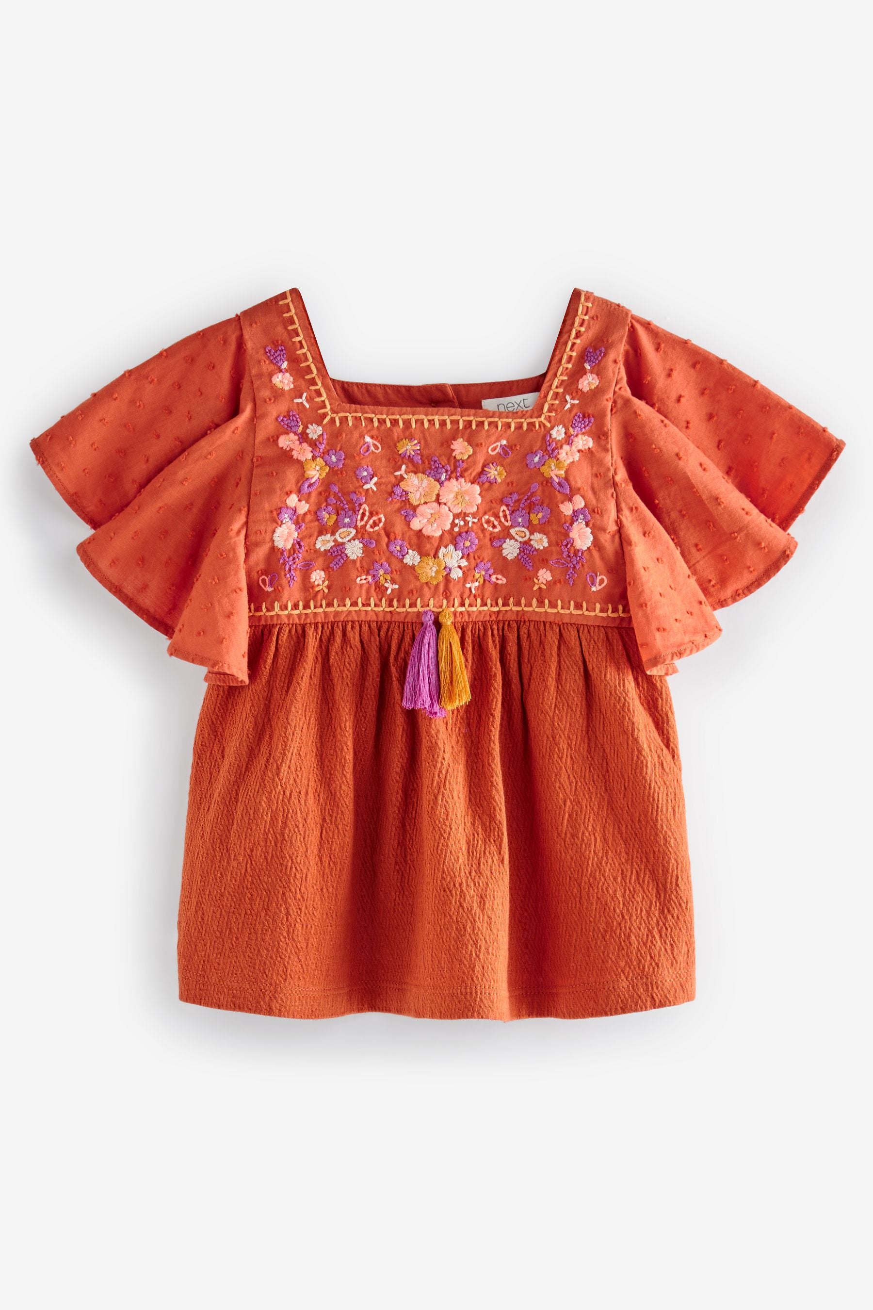 Burnt Orange Jersey Tassel Blouse (3mths-7yrs)