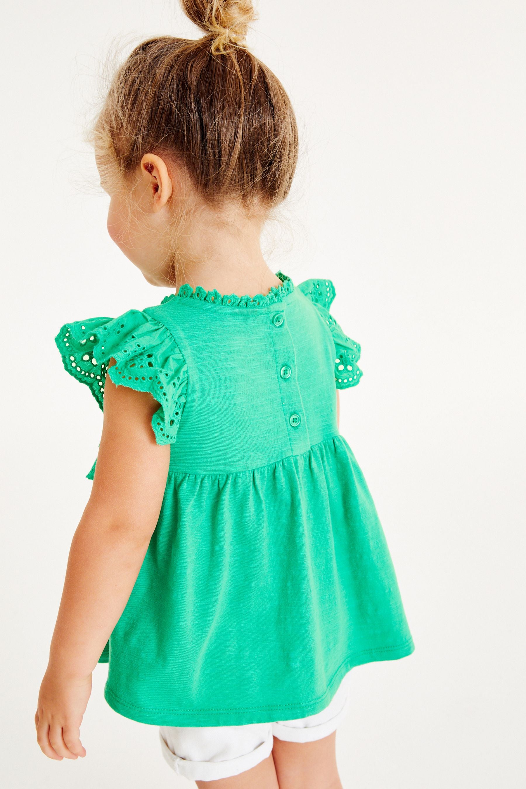 Green Lace Trim Cotton Blouse (3mths-7yrs)