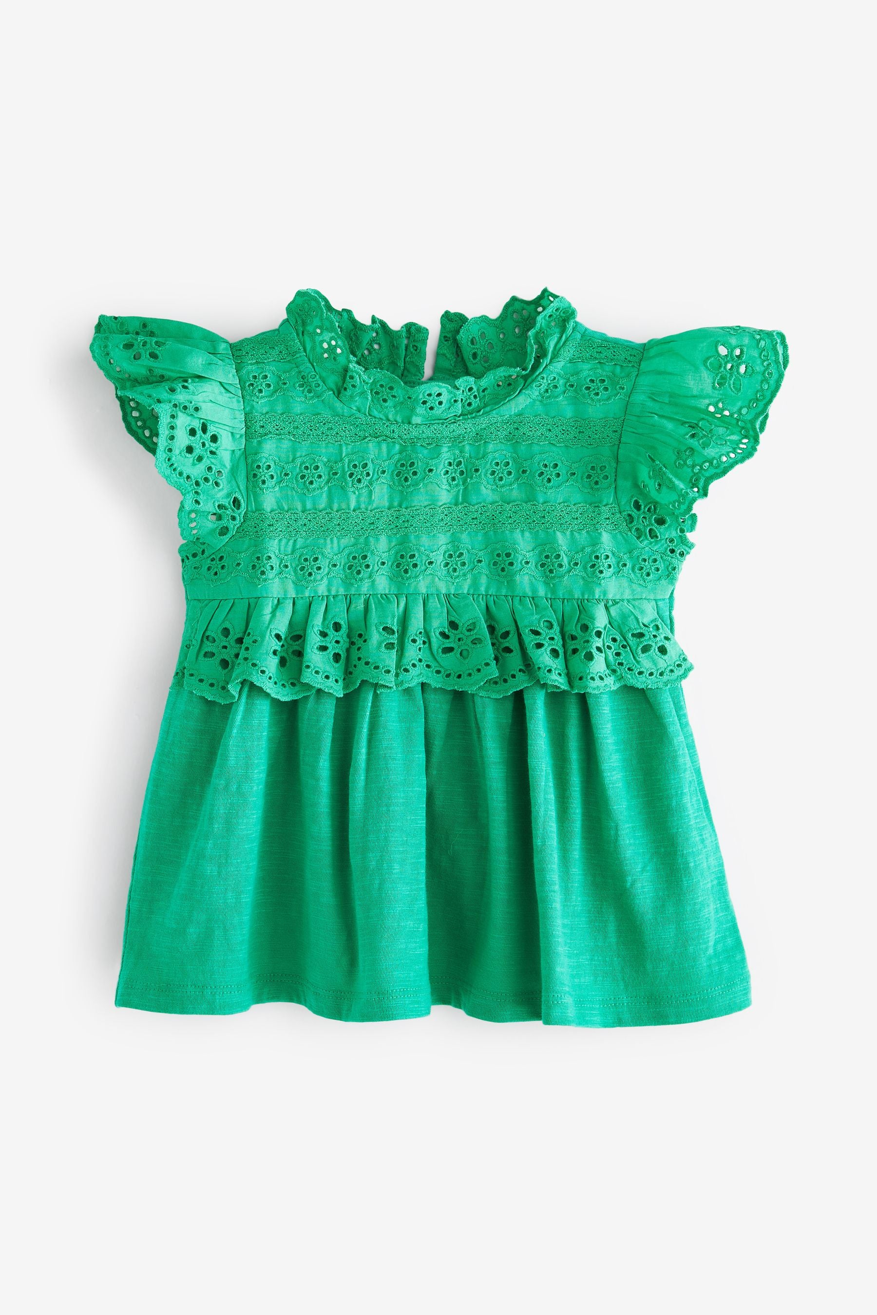 Green Lace Trim Cotton Blouse (3mths-7yrs)